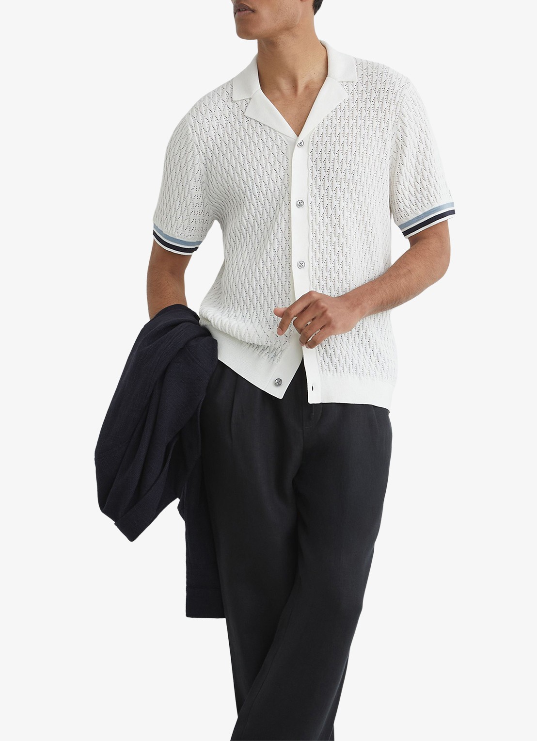 Reiss Bilsby overhemd met structuur - voorkant 3 white / wit