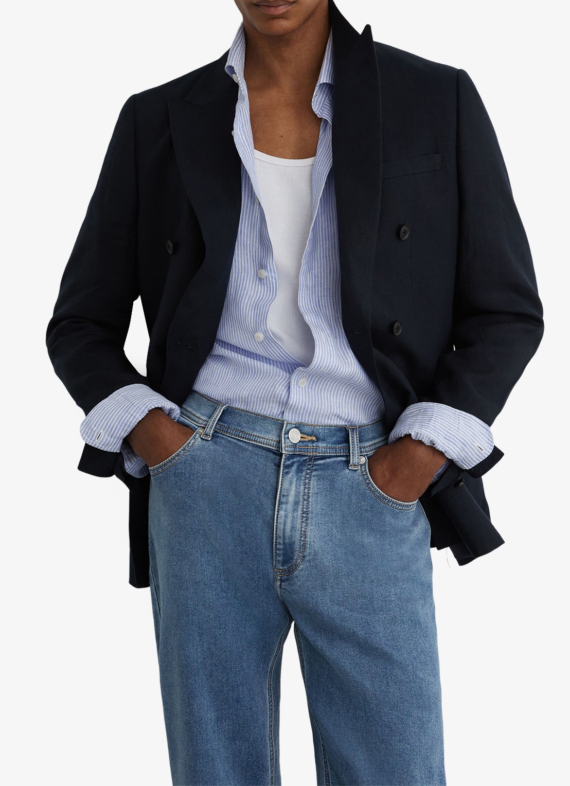 Reiss Bishopgate straight leg jeans met steekzakken - detail 5 lichtblauw