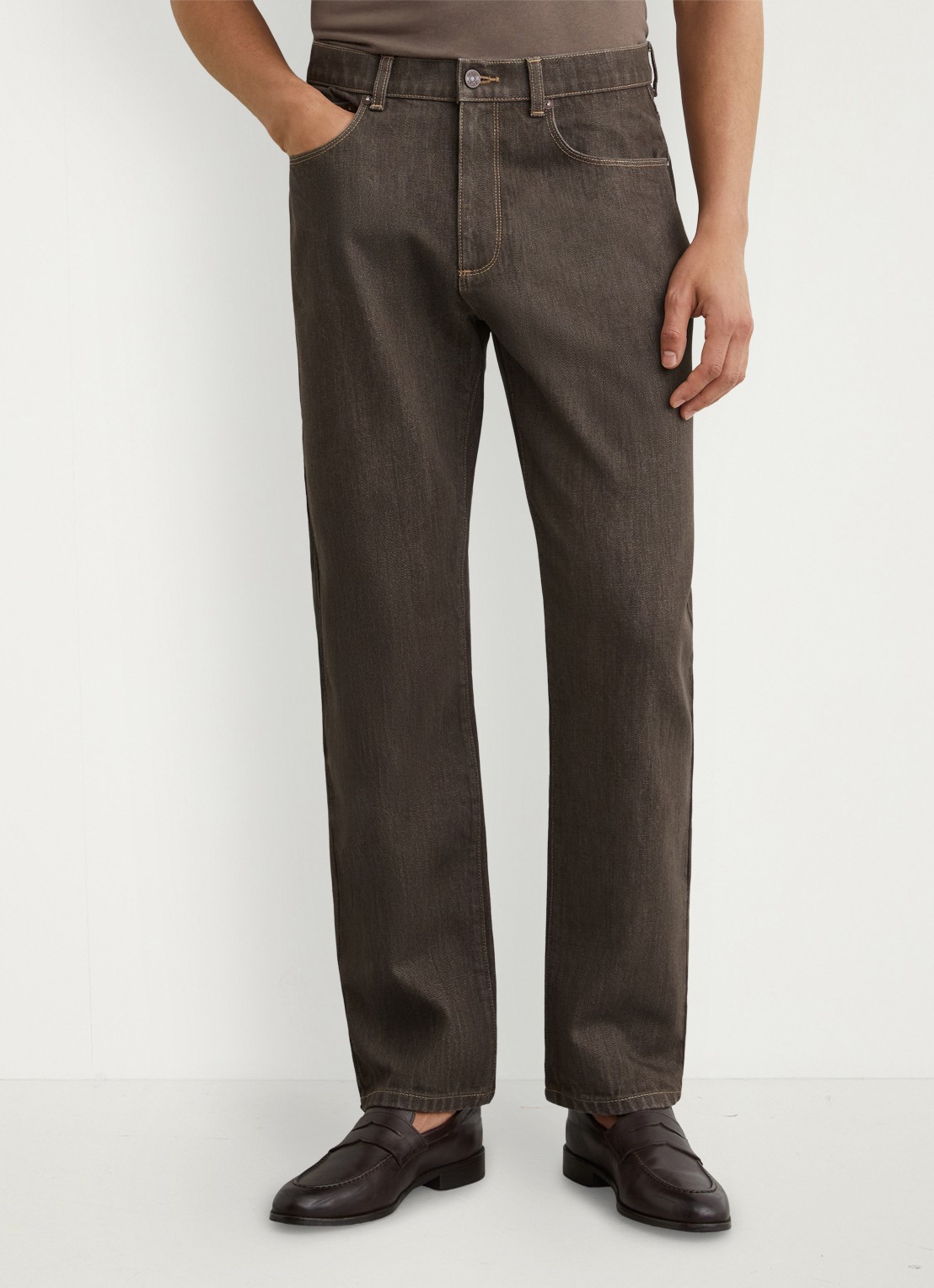 Reiss Bishopgate straight leg jeans met steekzakken - detail donkerbruin