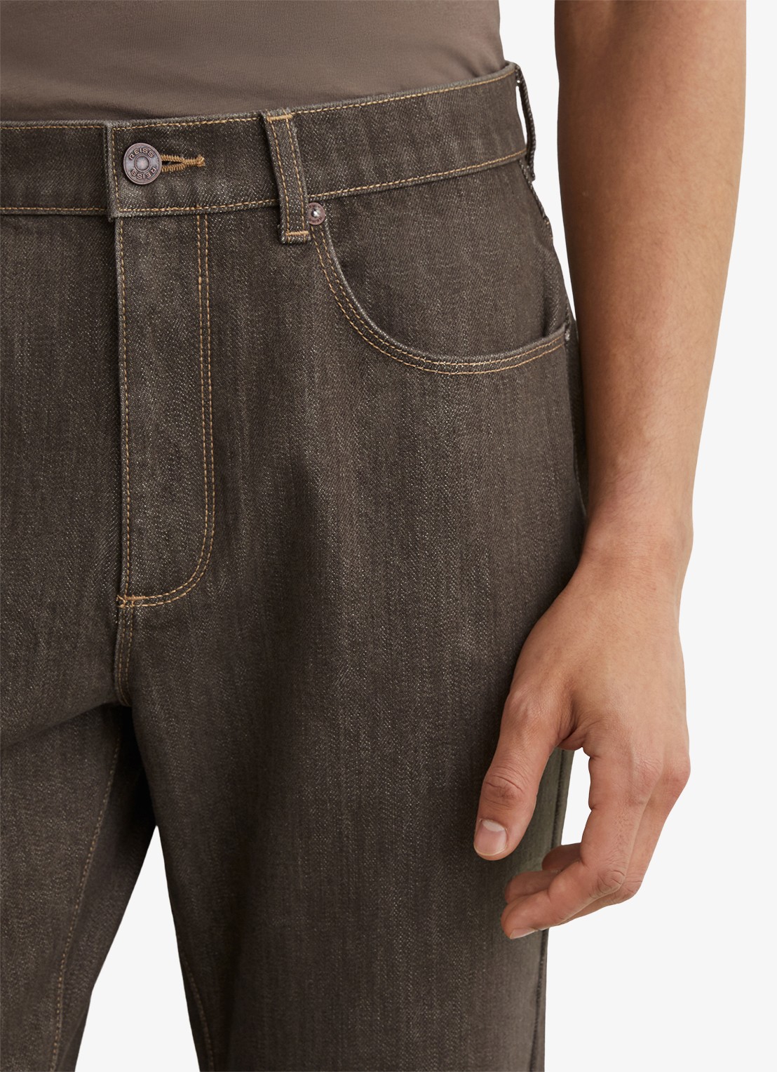 Reiss Bishopgate straight leg jeans met steekzakken - detail 2 donkerbruin