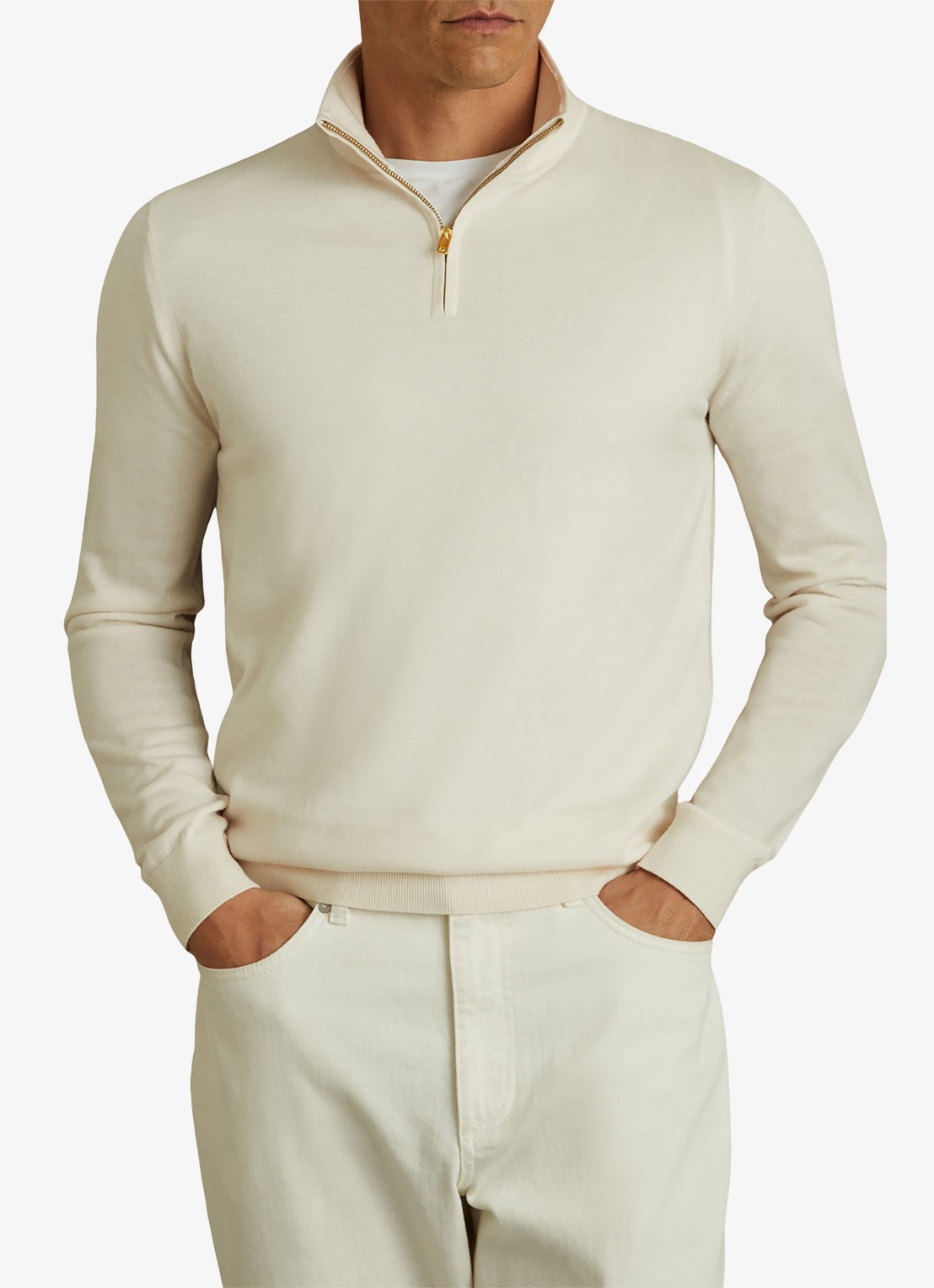 Reiss Blackhall fijgebreide trui in merino wolblend - detail wit