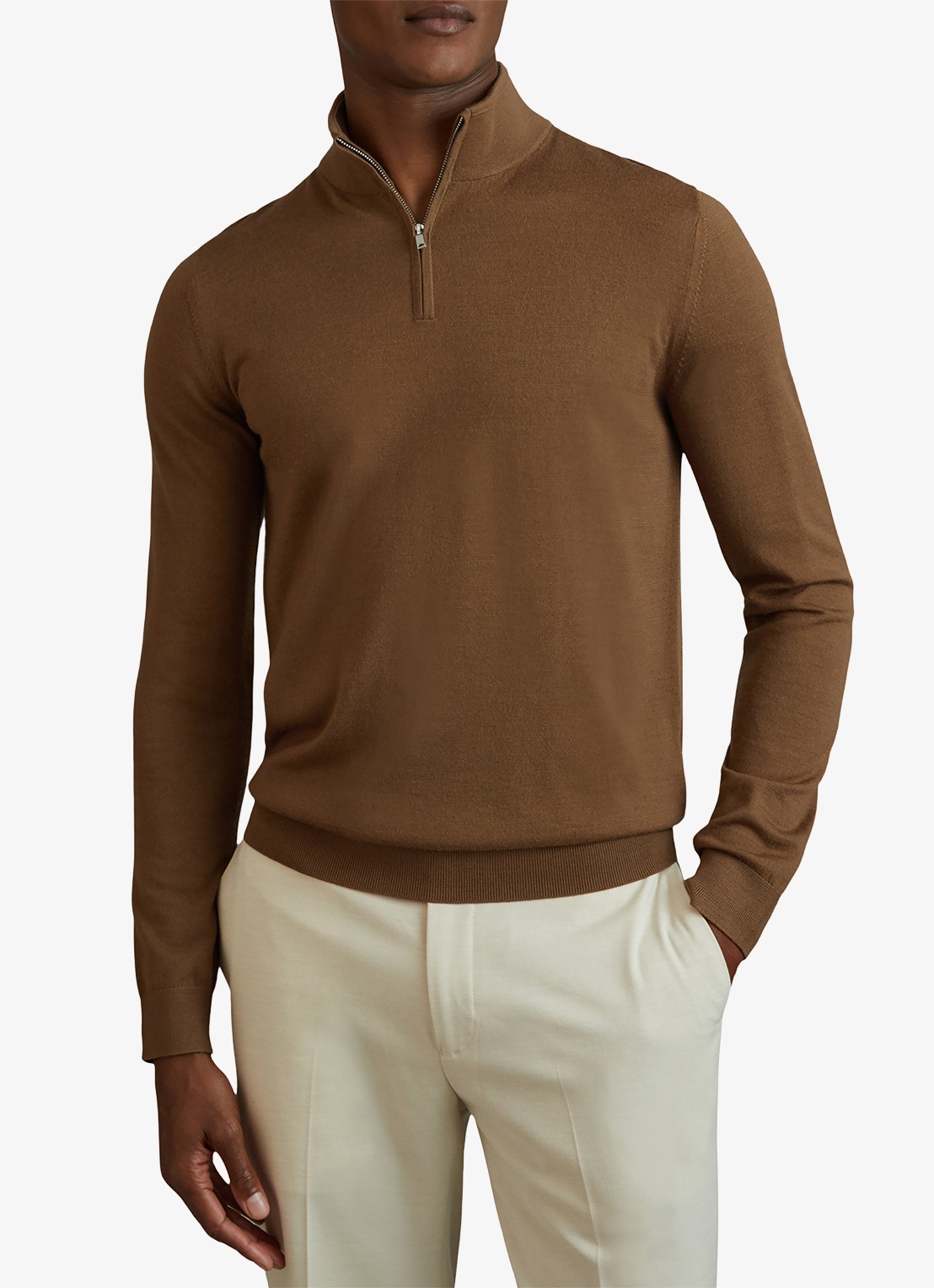 Reiss Blackhall fijgebreide trui in merino wolblend - detail camel