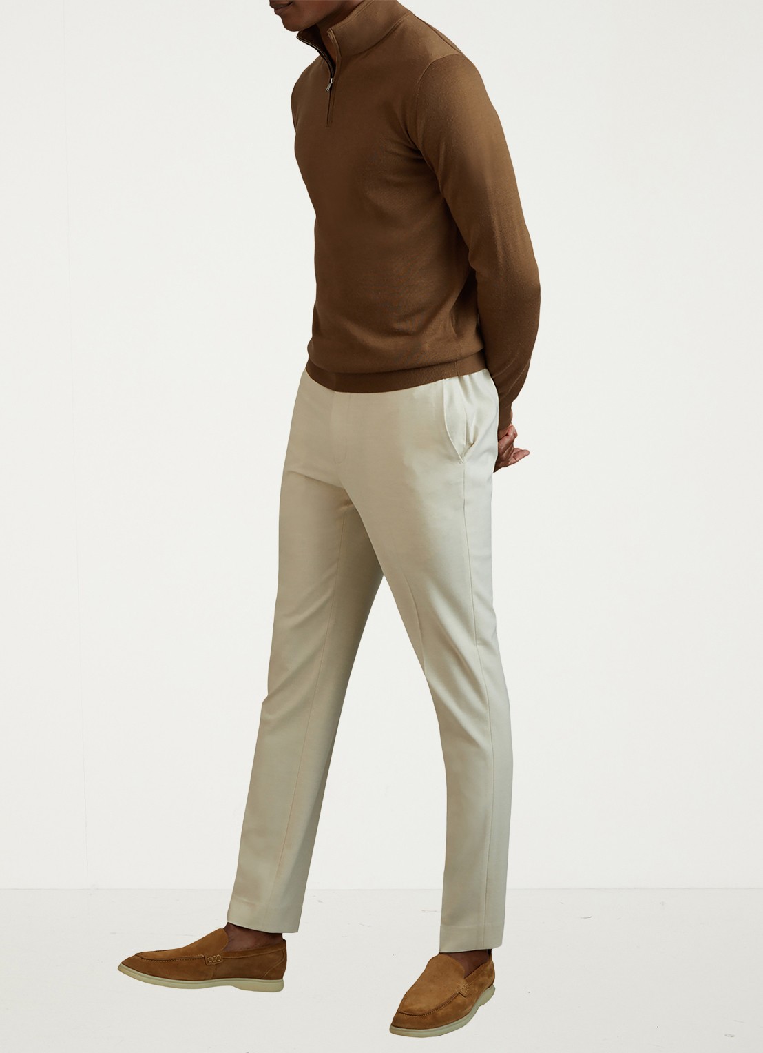 Reiss Blackhall fijgebreide trui in merino wolblend - voorkant 4 camel