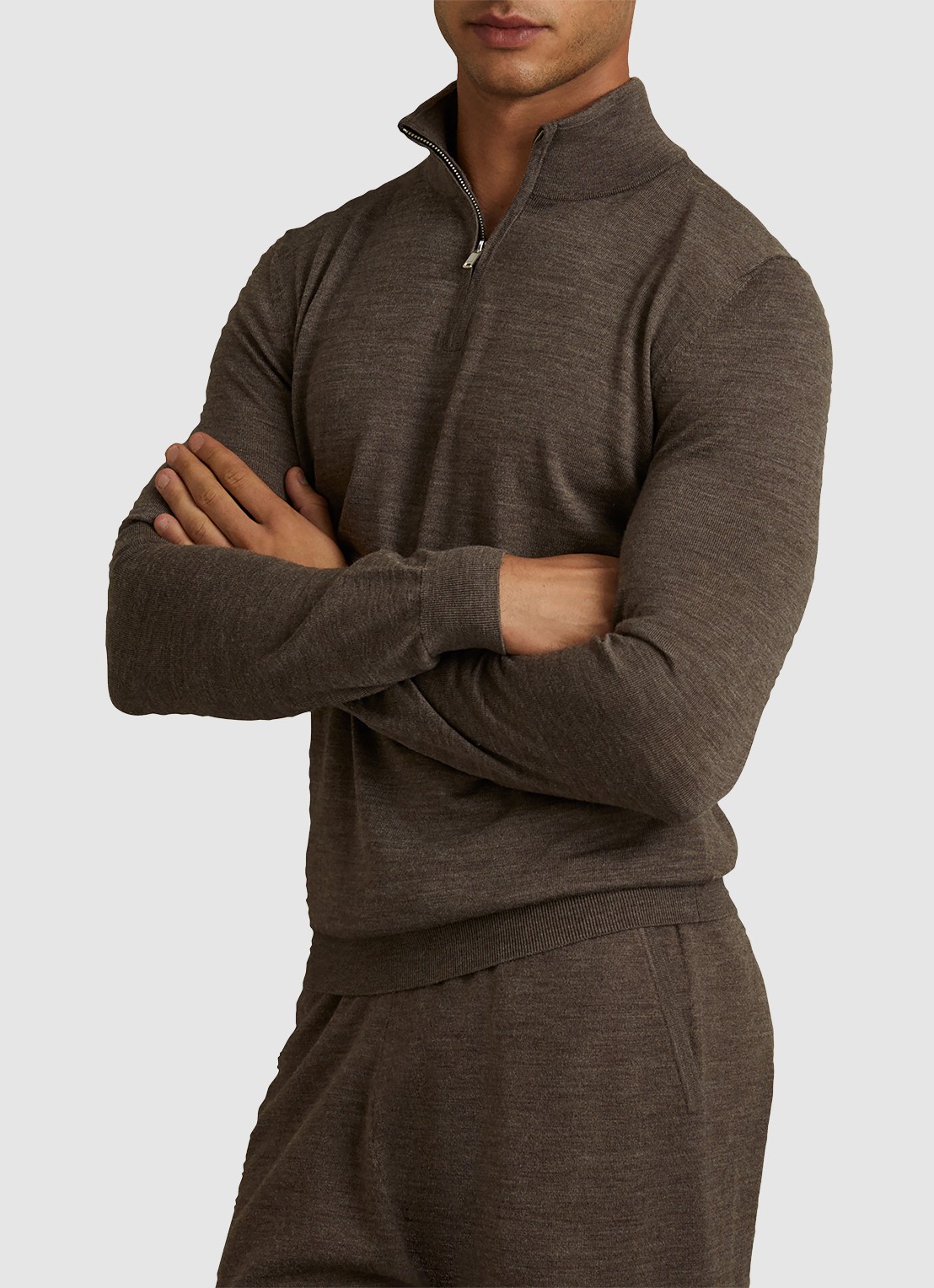 Reiss Blackhall fijgebreide trui in merino wolblend - detail donkerbruin