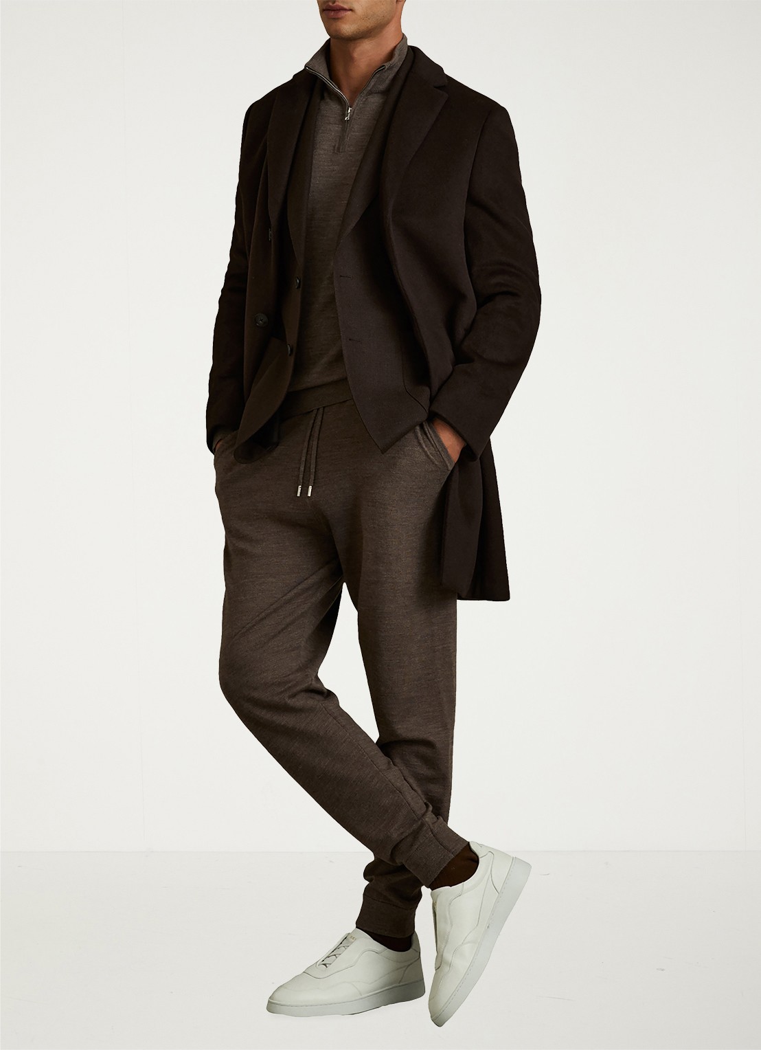 Reiss Blackhall fijgebreide trui in merino wolblend - voorkant 5 donkerbruin
