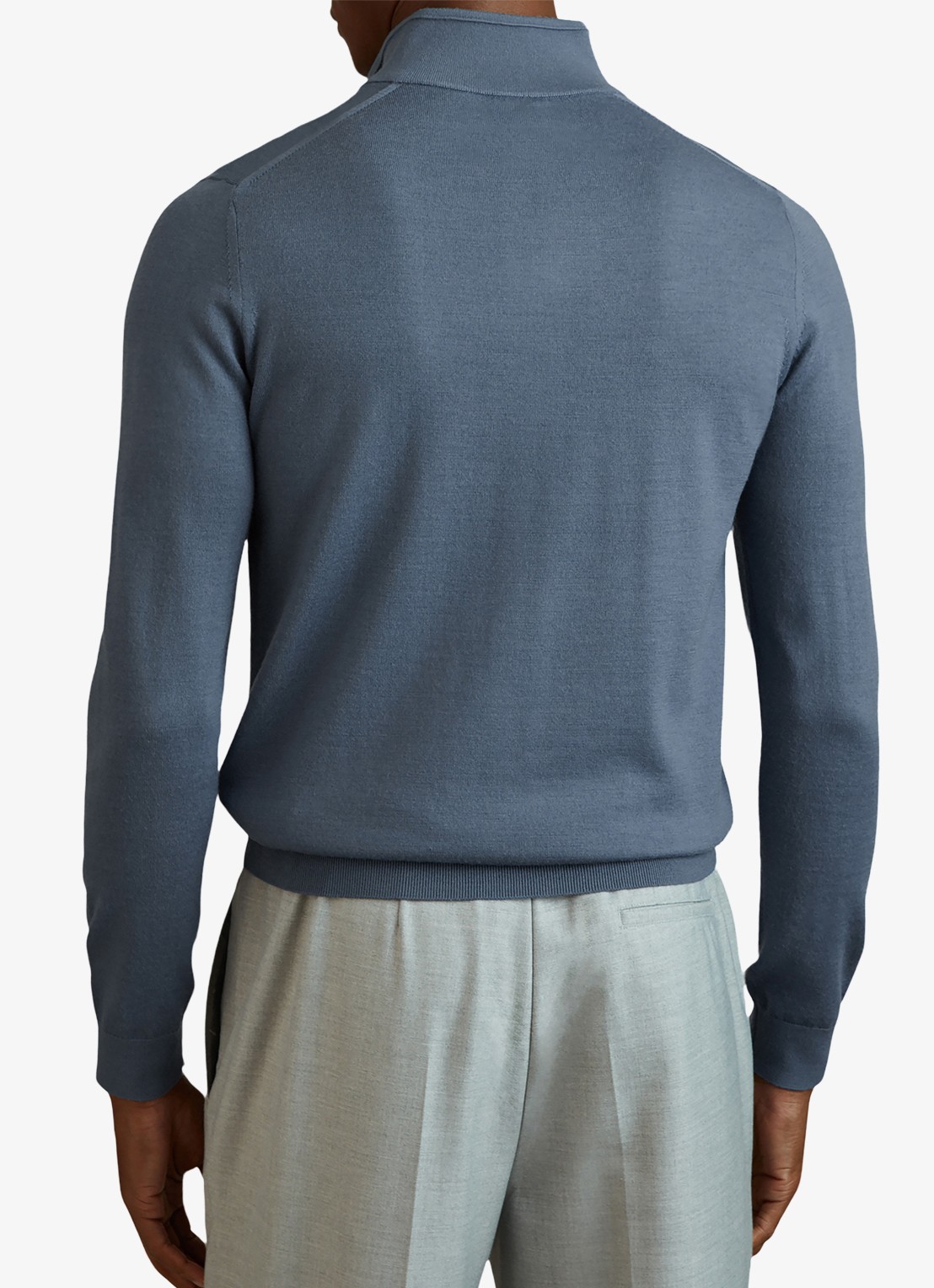 Reiss Blackhall fijgebreide trui in merino wolblend - achterkant airforce blue / blauw