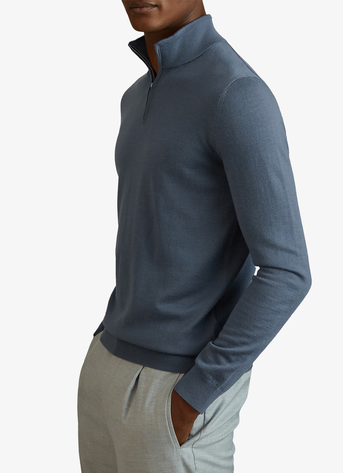 Reiss Blackhall fijgebreide trui in merino wolblend - detail 2 airforce blue / blauw