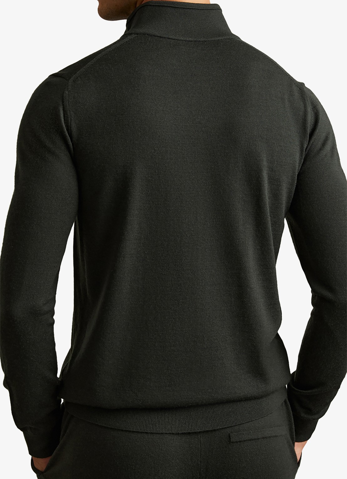 Reiss Blackhall fijgebreide trui in merino wolblend - achterkant 3 legergroen