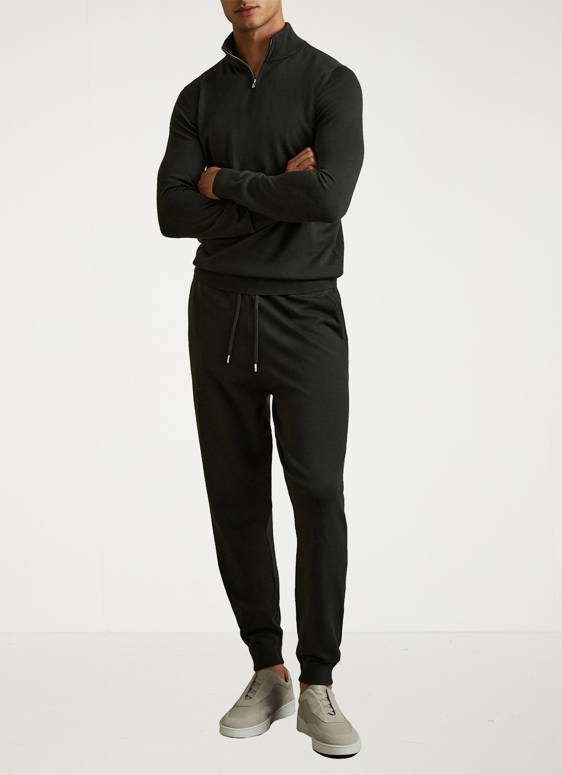 Reiss Blackhall fijgebreide trui in merino wolblend - voorkant 5 legergroen