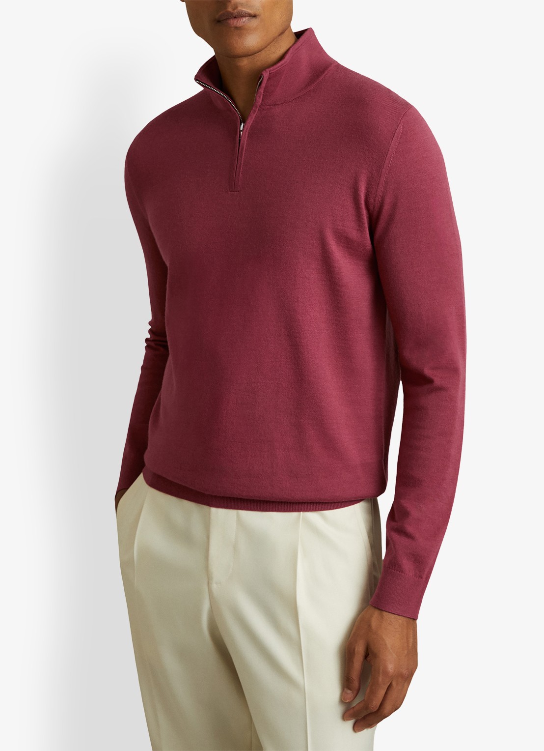 Reiss Blackhall fijgebreide trui in merino wolblend - detail 2 donkerroze
