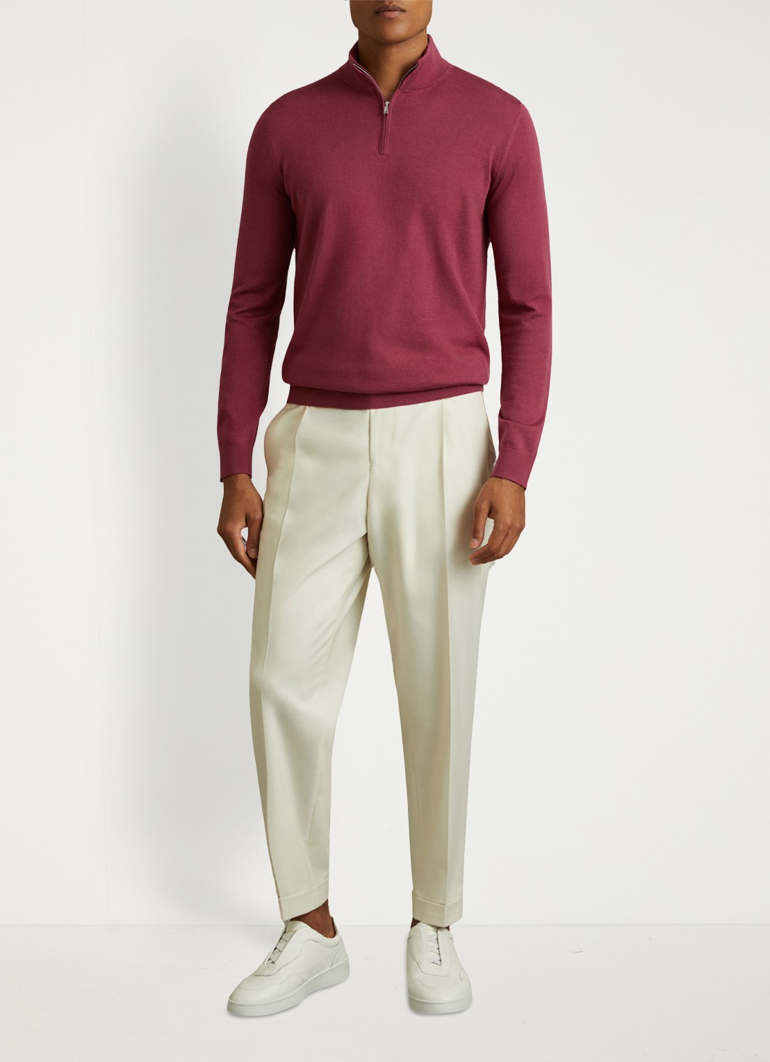 Reiss Blackhall fijgebreide trui in merino wolblend - voorkant 5 donkerroze
