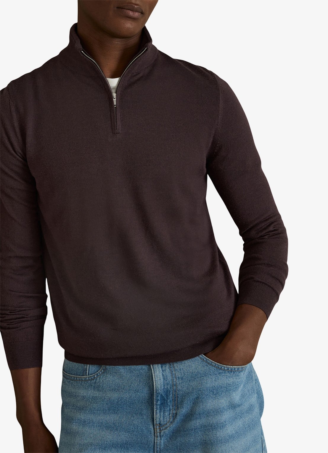 Reiss Blackhall fijgebreide trui in merino wolblend - detail 4 bordeauxrood