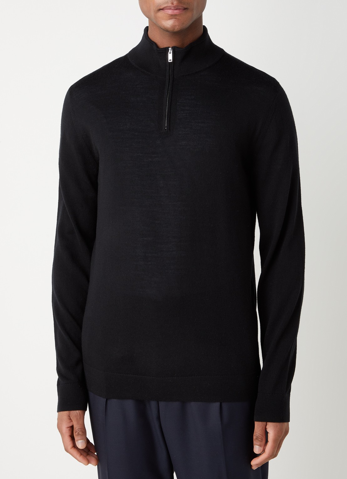 Reiss Blackhall fijngebreide pullover van merino wol met halve rits  - detail 3 zwart
