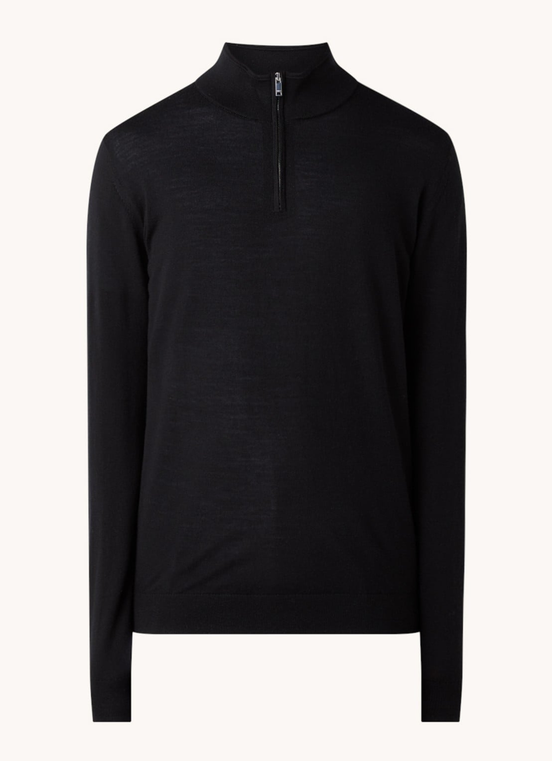 Reiss Blackhall fijngebreide pullover van merino wol met halve rits  - voorkant zwart