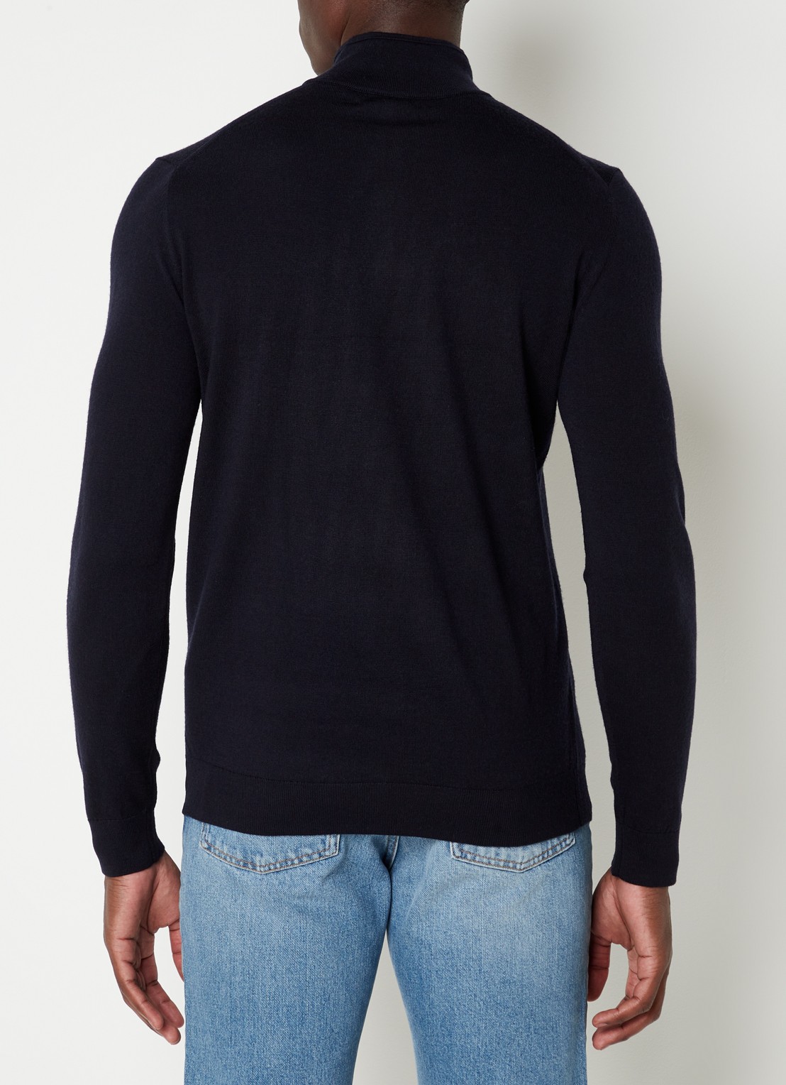 Reiss Blackhall fijngebreide pullover van merino wol met halve rits  - achterkant 4 donkerblauw