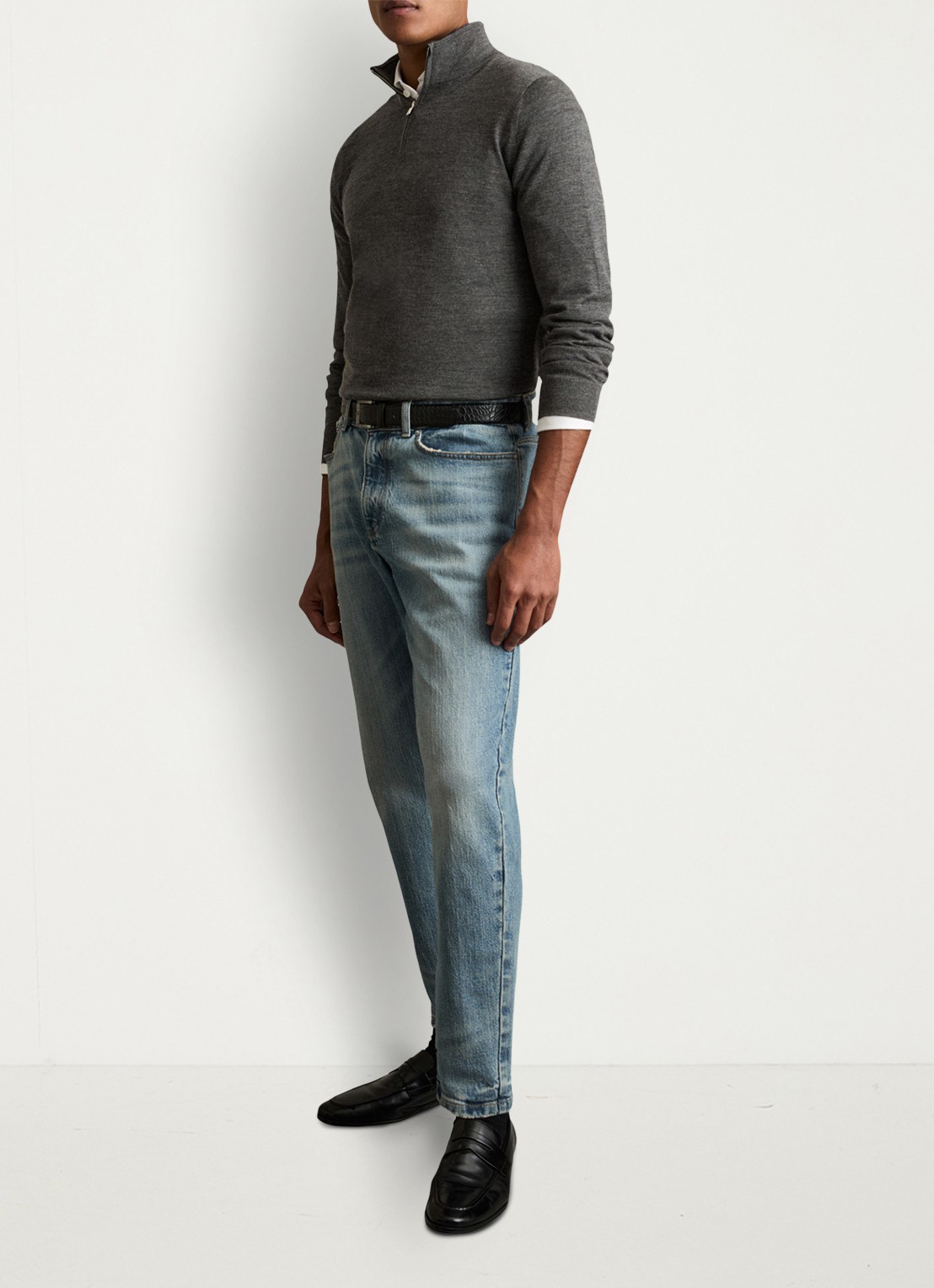Reiss Blackhall fijngebreide pullover van merino wol met halve rits - voorkant 2 grijsmele