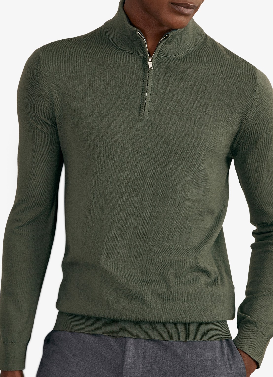Reiss Blackhall fijngebreide trui met polokraag - detail 2 donkergroen