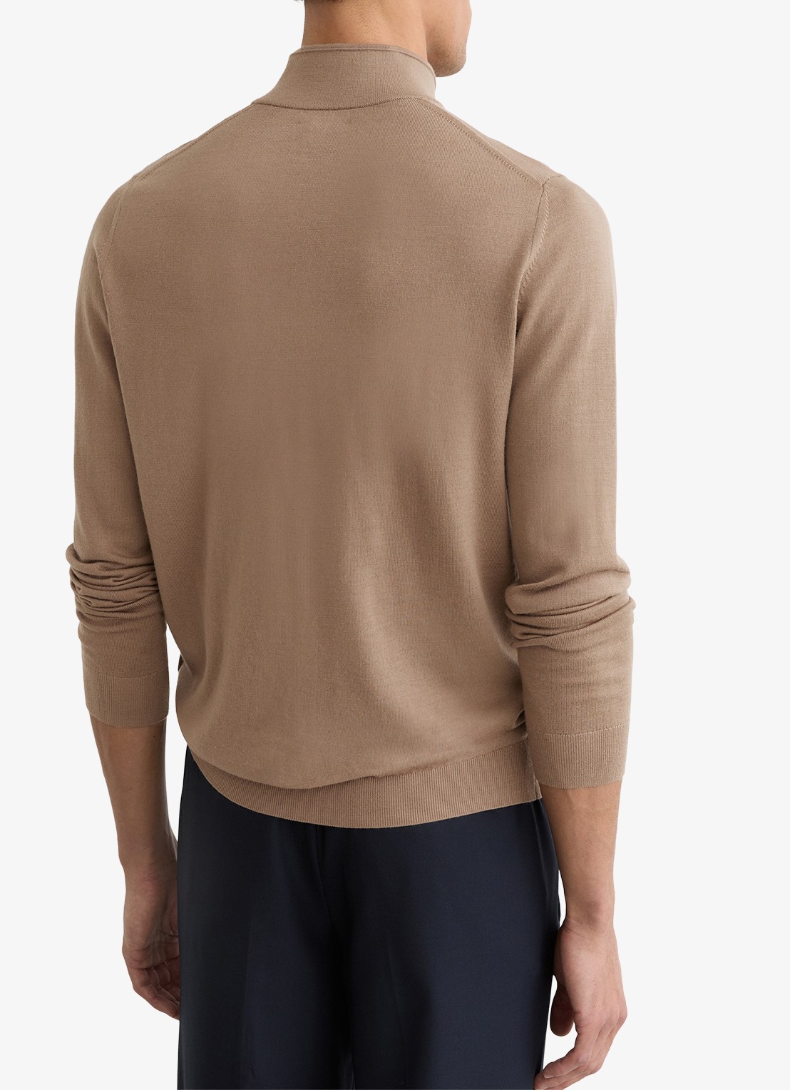 Reiss Blackhall fijngebreide trui van wol met halve rits  - achterkant camel