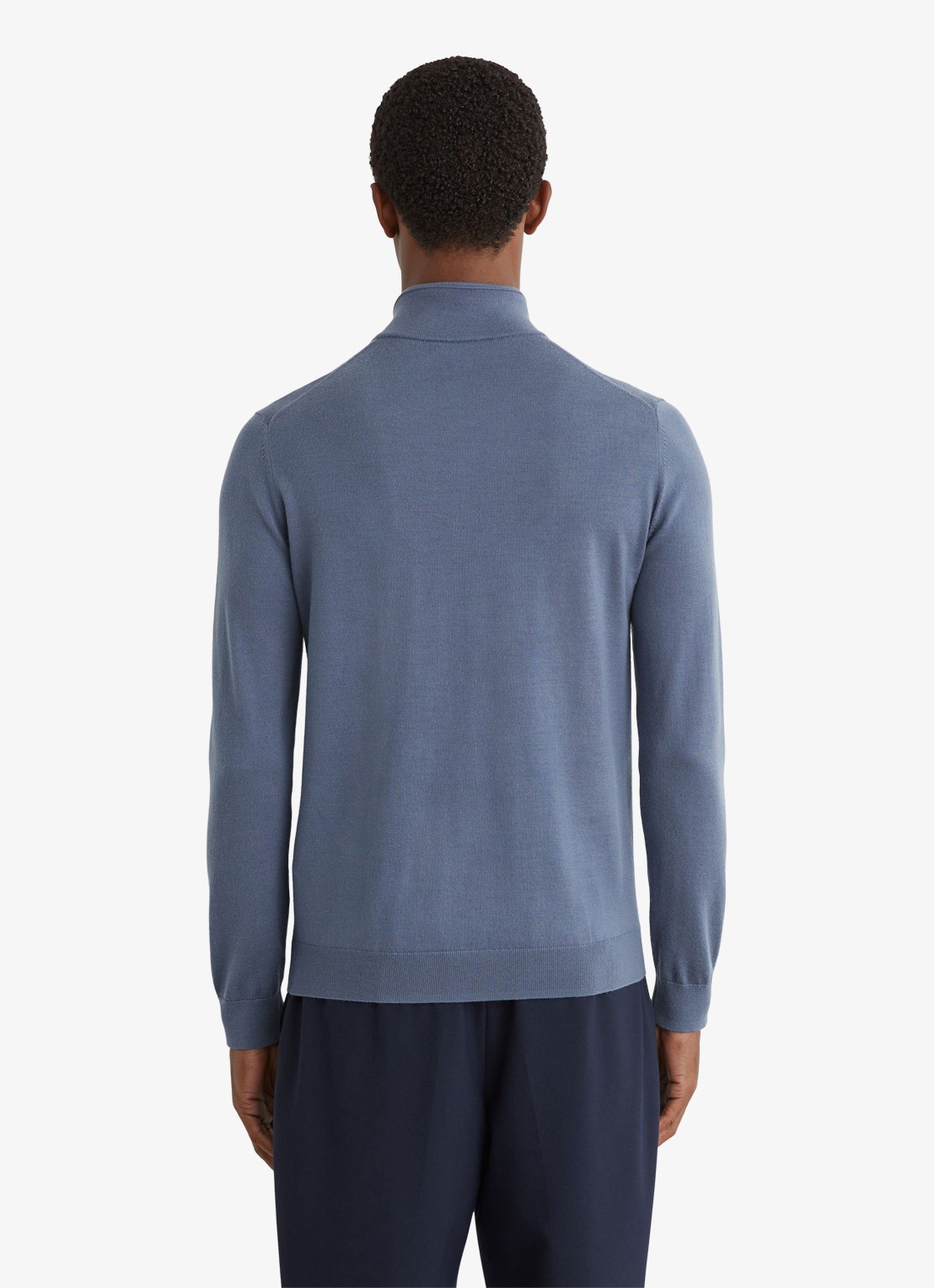 Reiss Blackhall pullover in merino wolblend met halve rits - achterkant 6 staalblauw