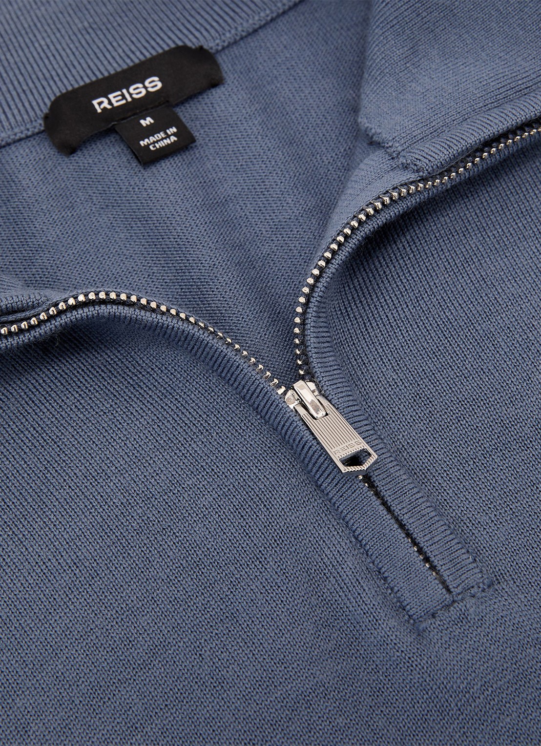 Reiss Blackhall pullover in merino wolblend met halve rits - detail 5 staalblauw