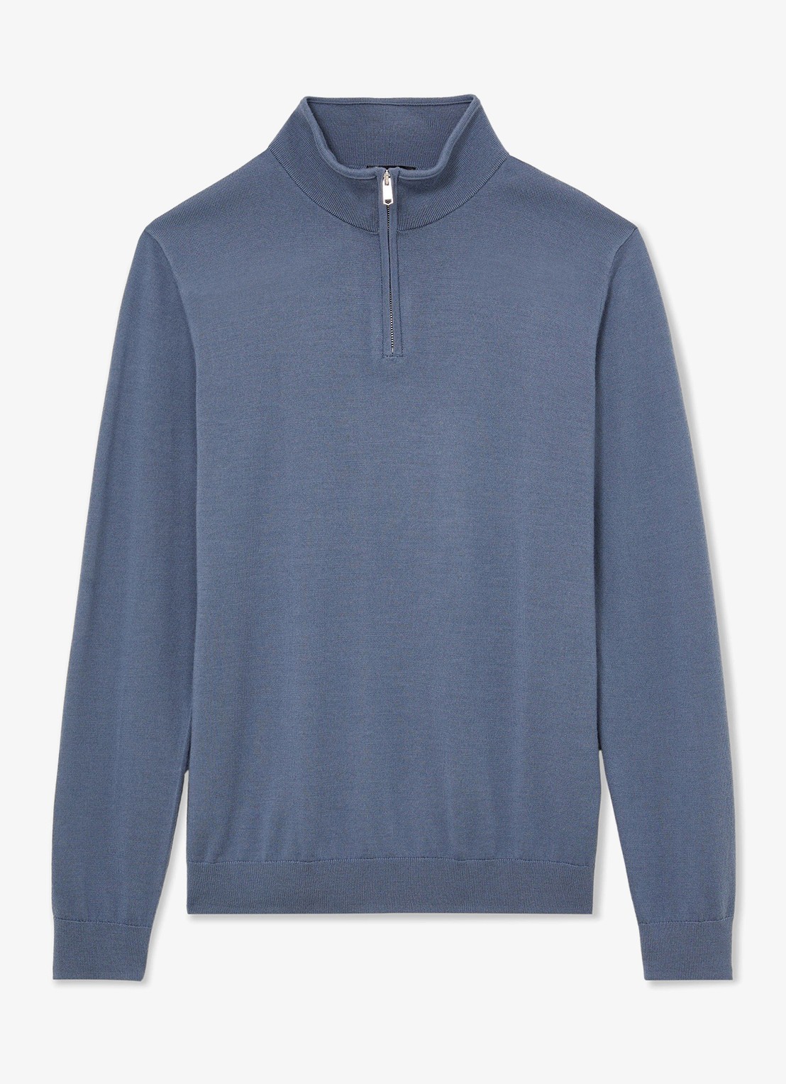 Reiss Blackhall pullover in merino wolblend met halve rits - voorkant staalblauw