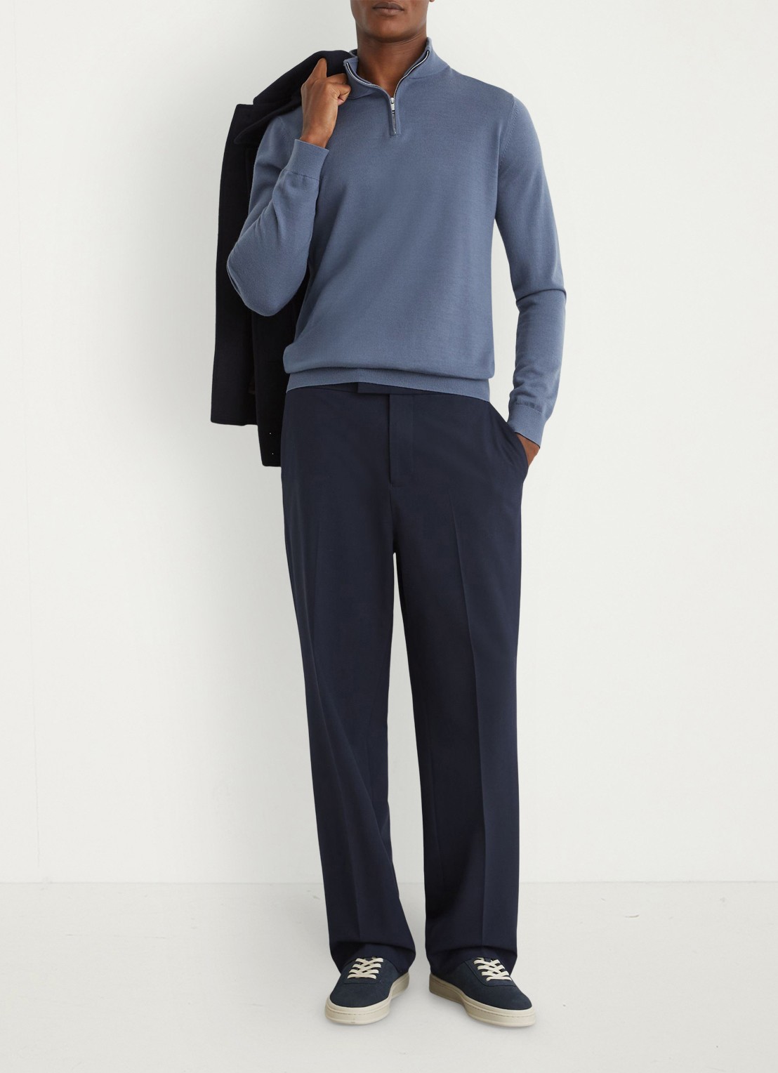 Reiss Blackhall pullover in merino wolblend met halve rits - voorkant 2 staalblauw