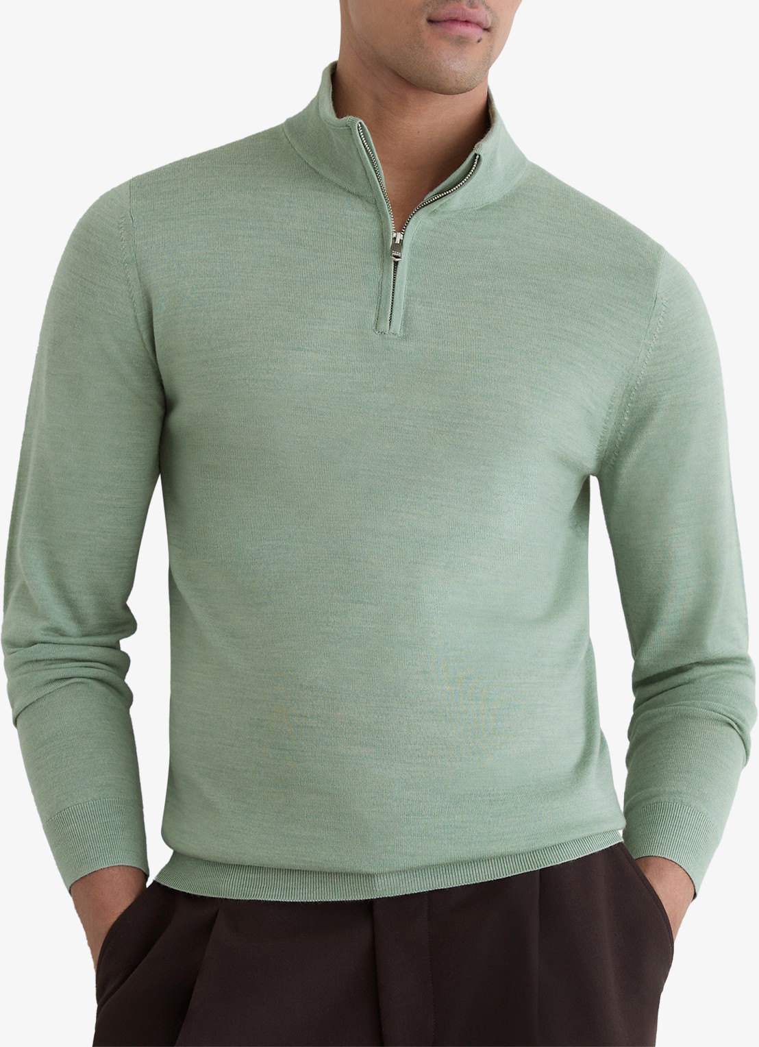 Reiss Blackhall pullover in merino wolblend met halve rits - detail 2 olijfgroen