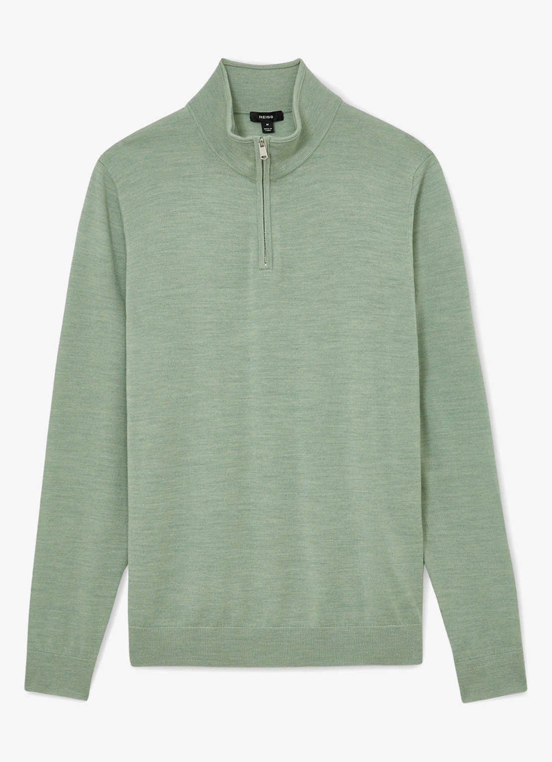 Reiss Blackhall pullover in merino wolblend met halve rits - voorkant 6 olijfgroen