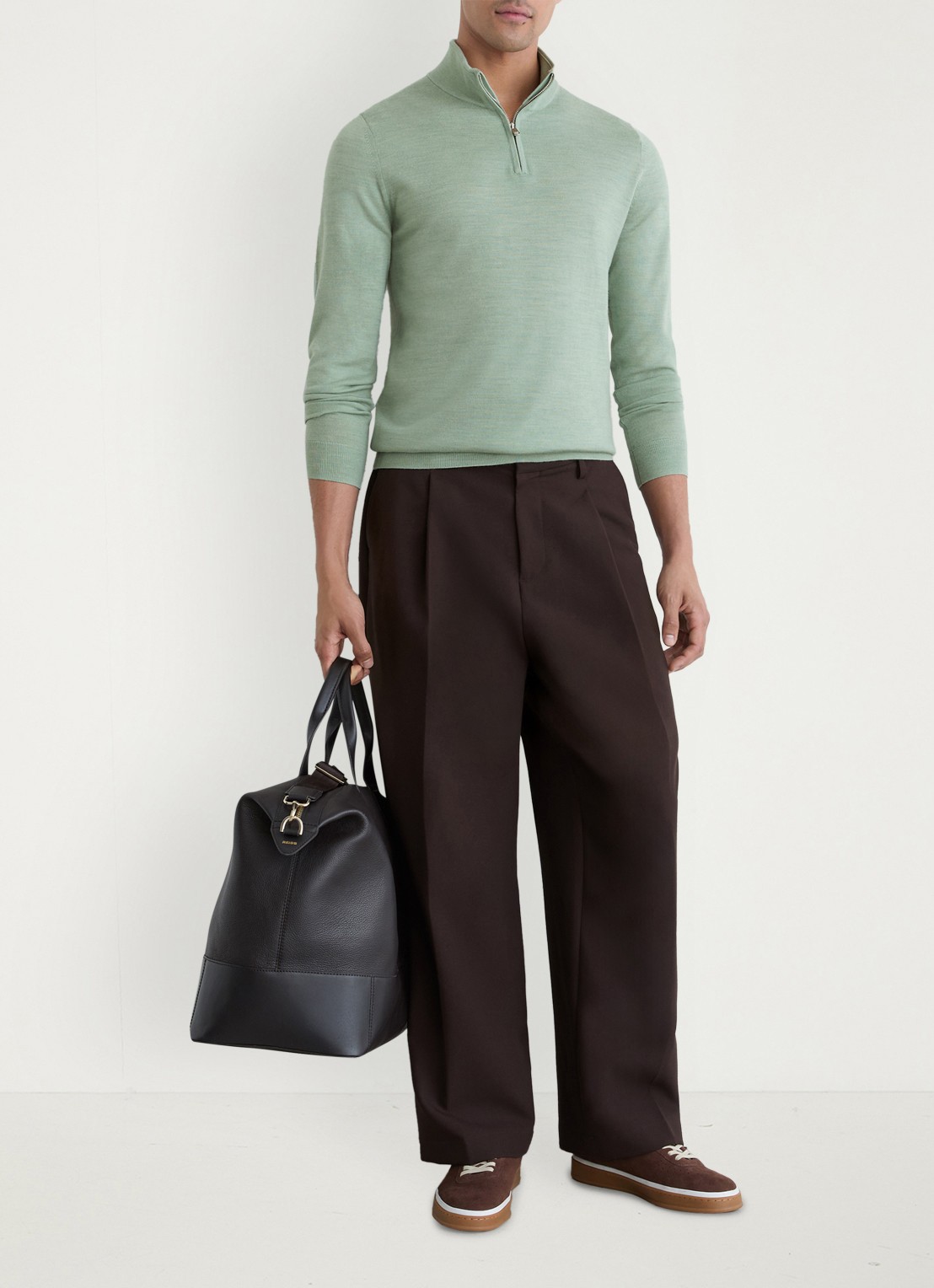 Reiss Blackhall pullover in merino wolblend met halve rits - voorkant 7 olijfgroen