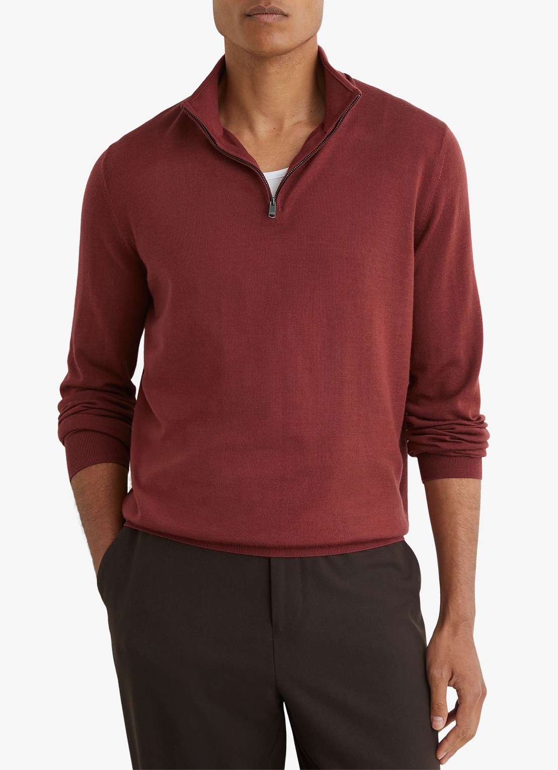 Reiss Blackhall pullover in merino wolblend met halve rits - detail 2 donkerrood