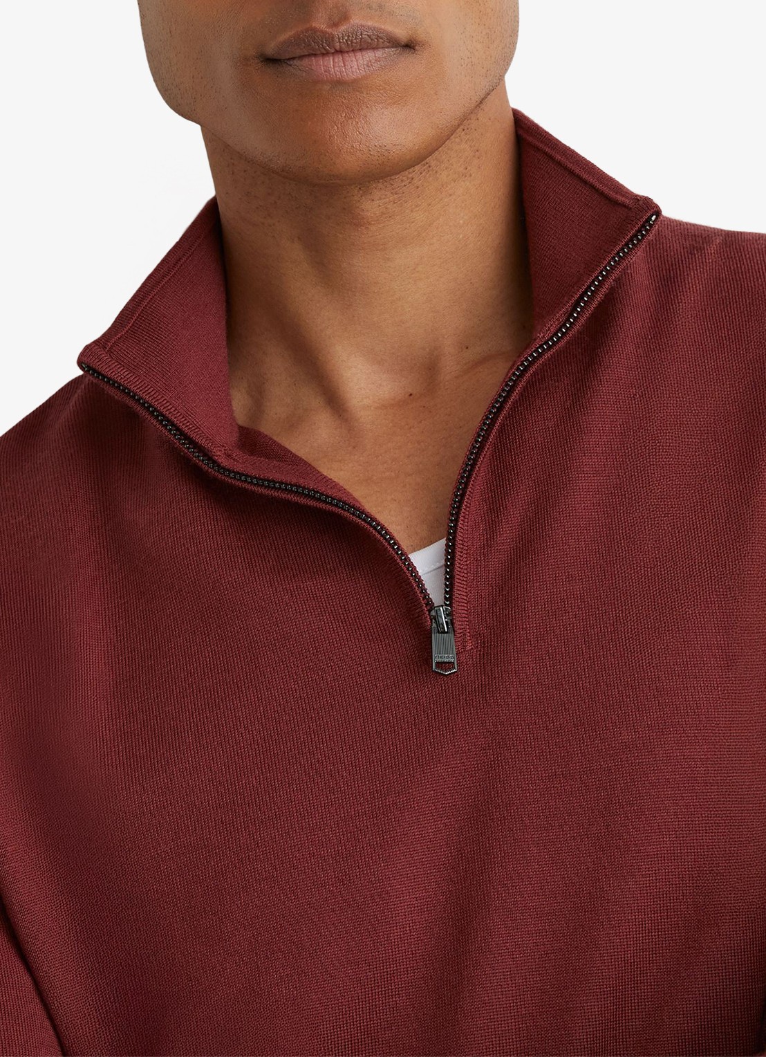 Reiss Blackhall pullover in merino wolblend met halve rits - detail 3 donkerrood