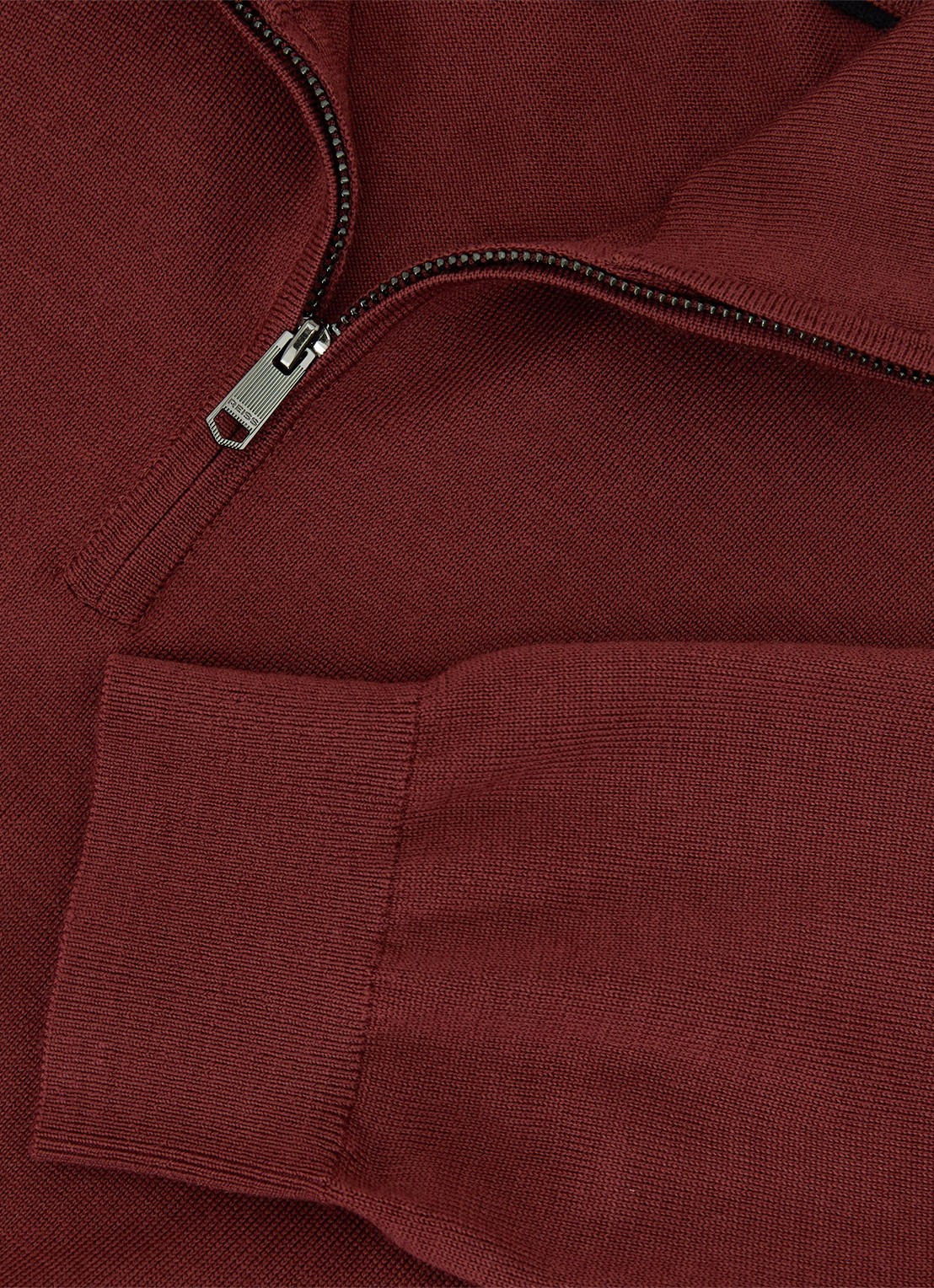 Reiss Blackhall pullover in merino wolblend met halve rits - detail 4 donkerrood