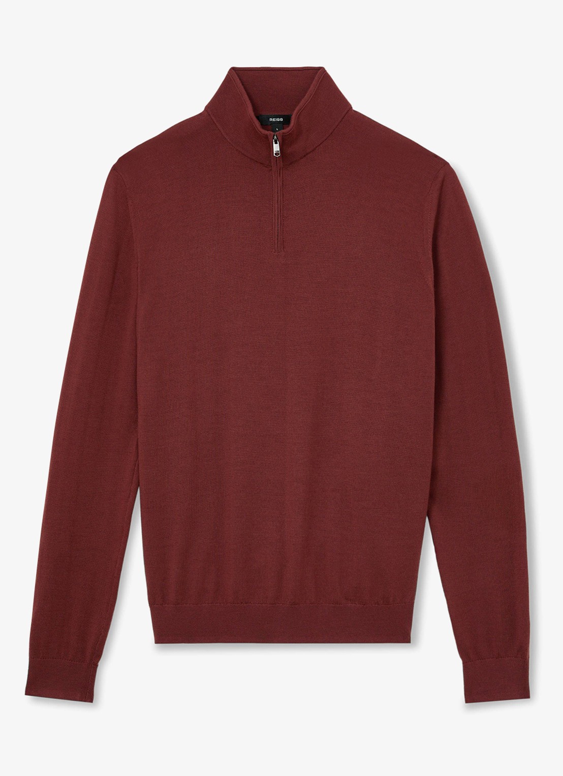 Reiss Blackhall pullover in merino wolblend met halve rits - voorkant 5 donkerrood