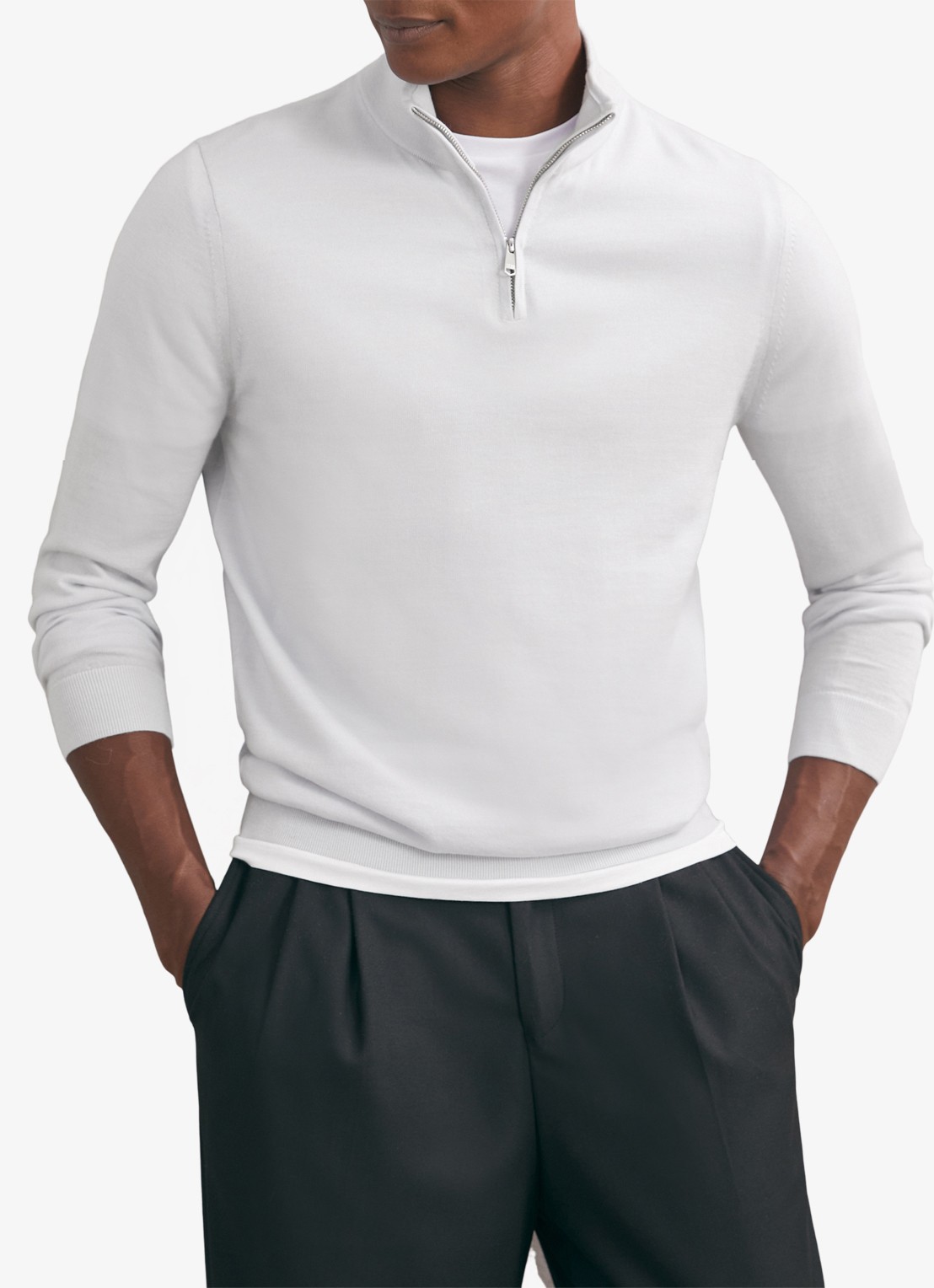 Reiss Blackhall schipperstrui van wol met halve rits  - detail lichtblauw