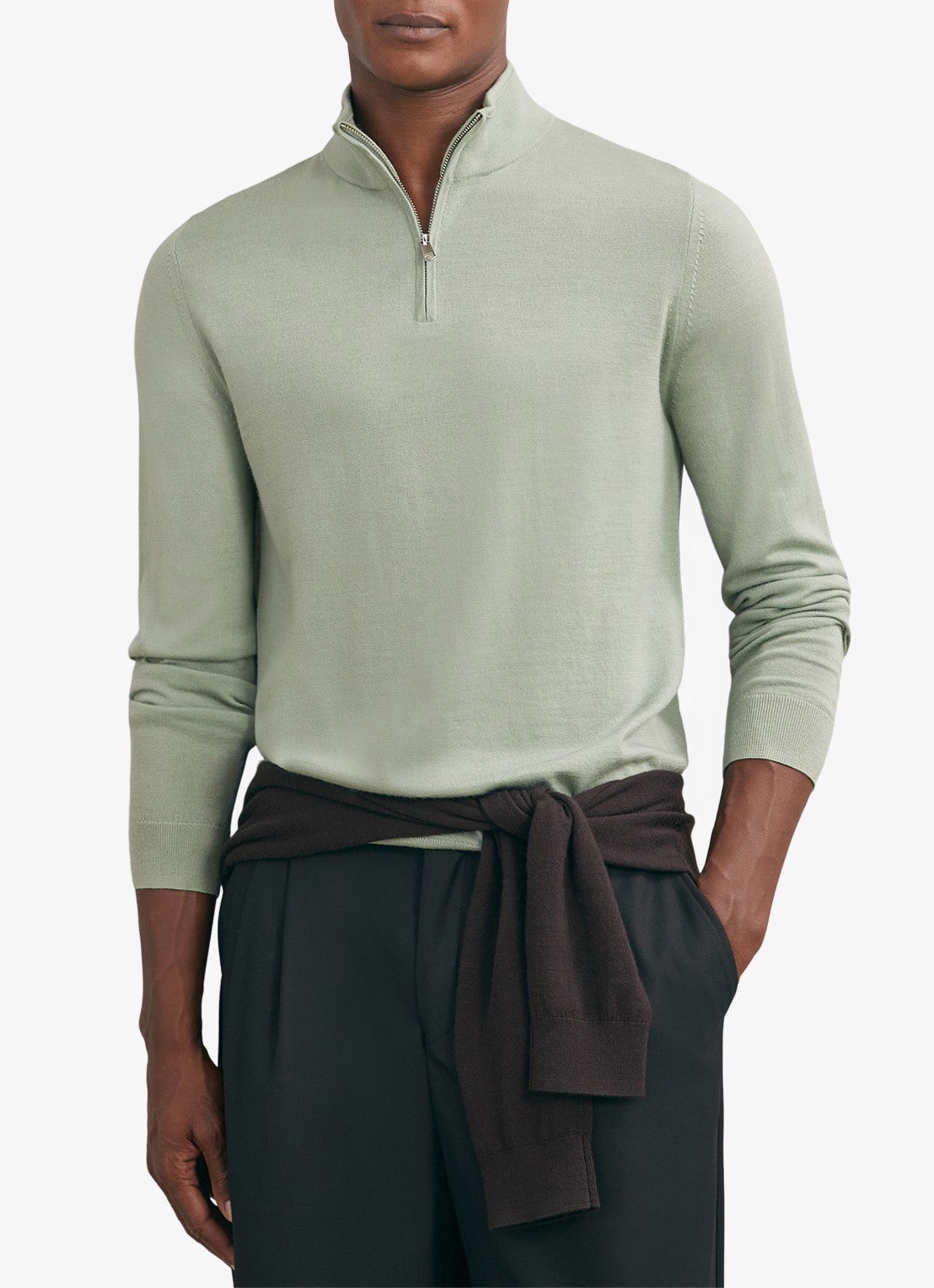 Reiss Blackhall schipperstrui van wol met halve rits  - detail 4 lichtgroen
