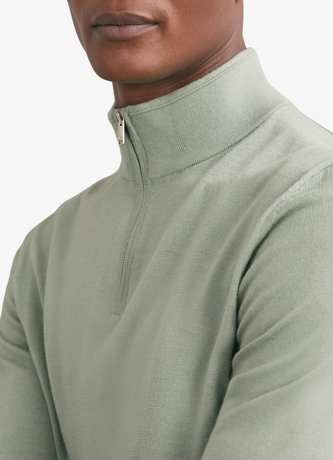 Reiss Blackhall schipperstrui van wol met halve rits  - detail 5 lichtgroen