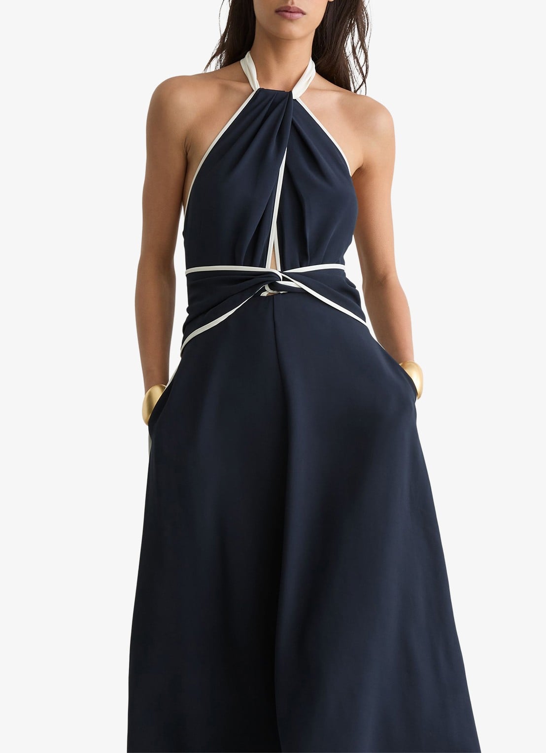 Reiss Blair midi jurk met steekzakken - detail 3 donkerblauw