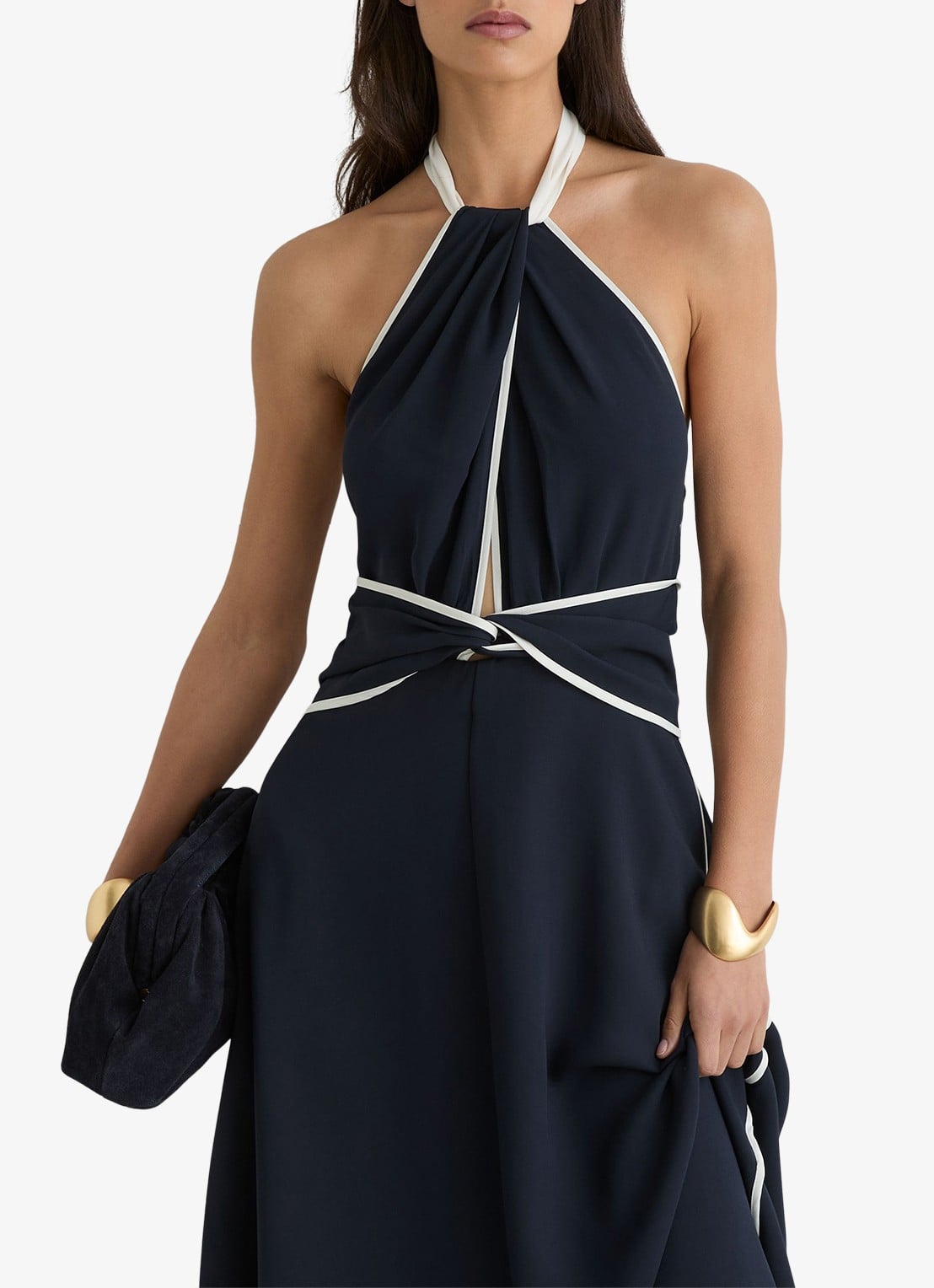 Reiss Blair midi jurk met steekzakken - detail 4 donkerblauw