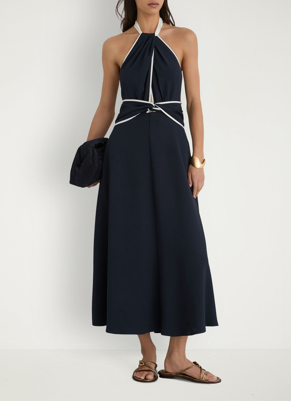 Reiss Blair midi jurk met steekzakken - voorkant 2 donkerblauw