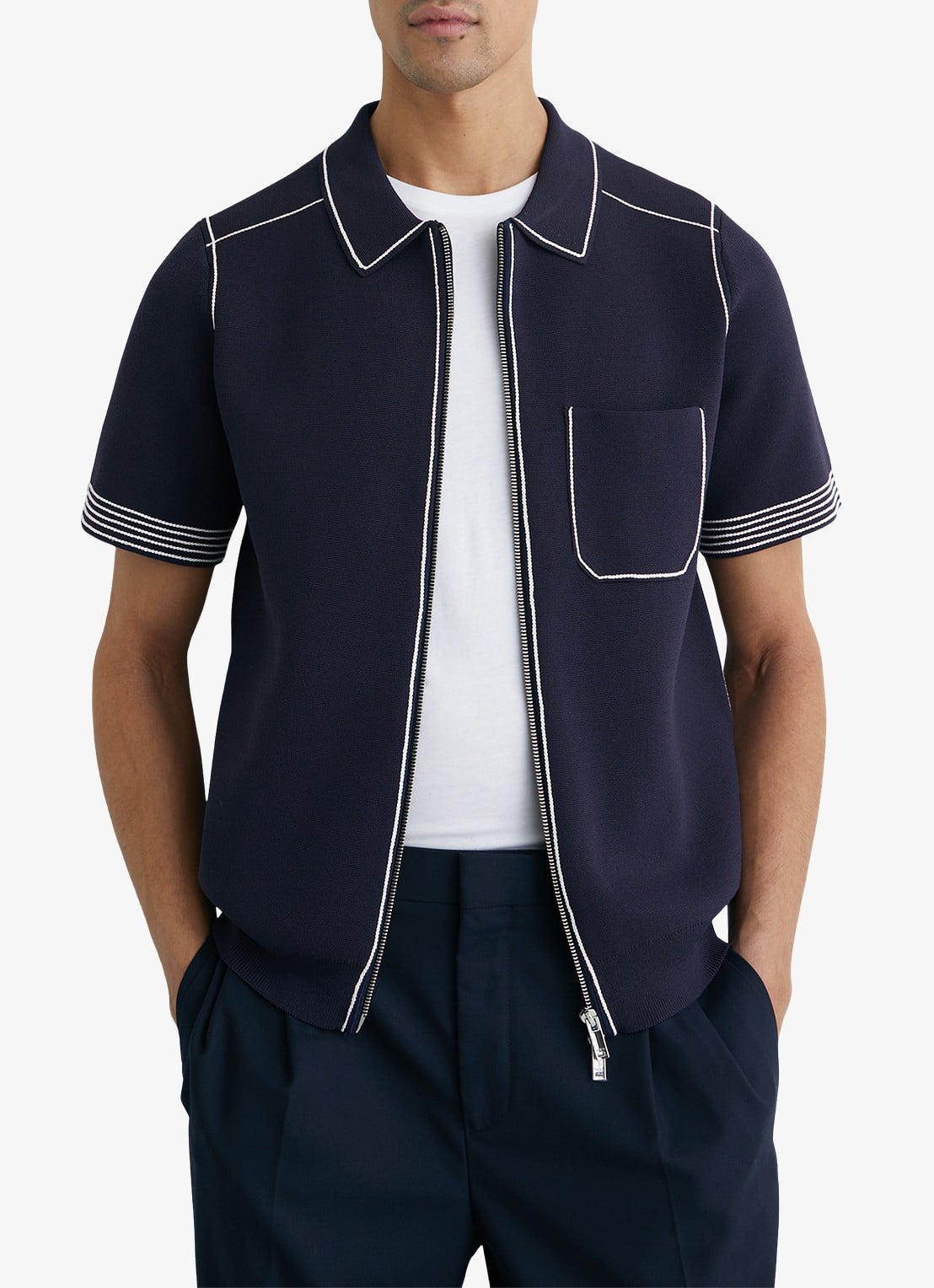 Reiss Blake regular fit overhemd met borstzak - detail 4 donkerblauw