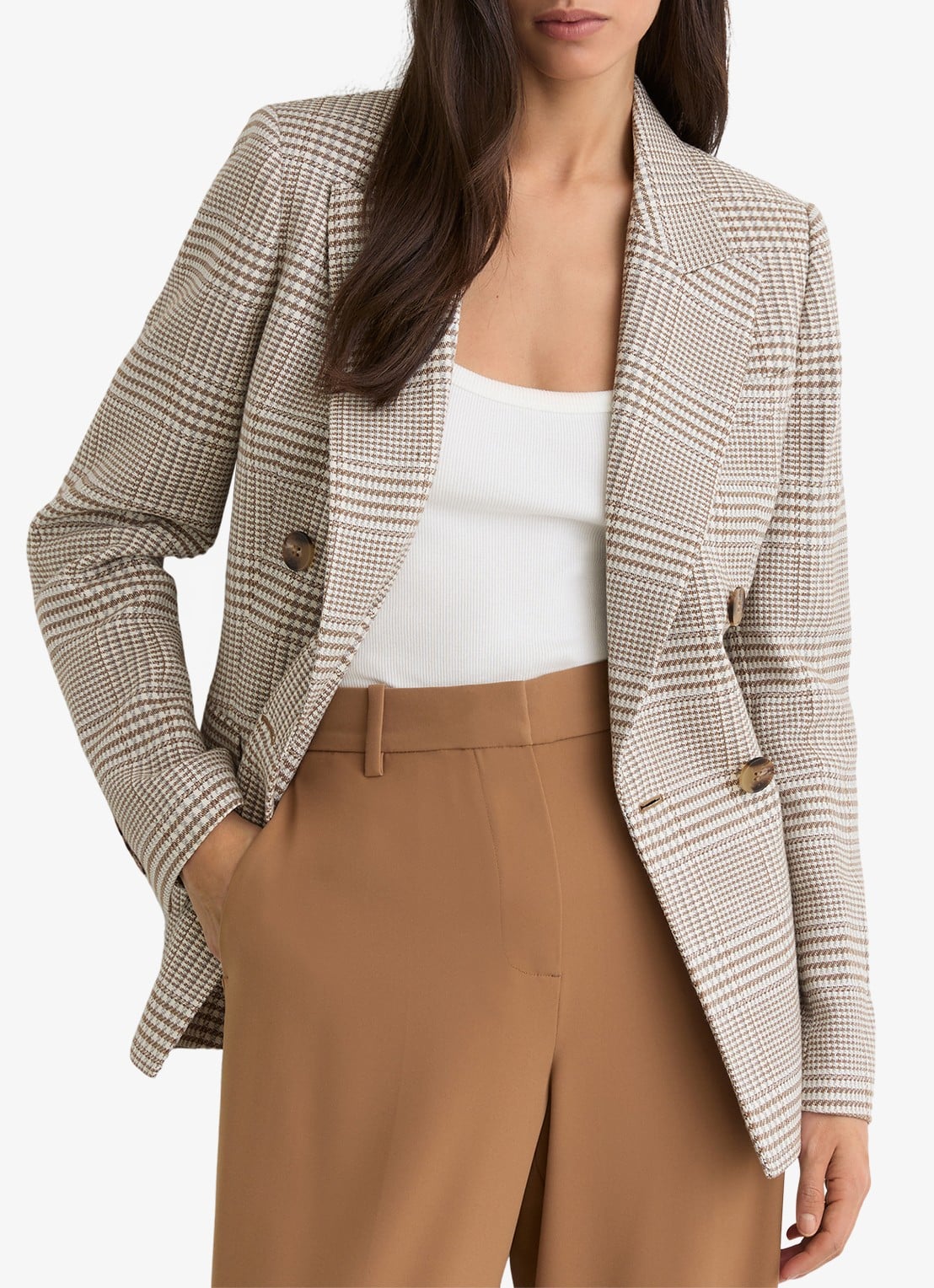 Reiss Blazer met pied-de-poule dessin - detail 4 beige