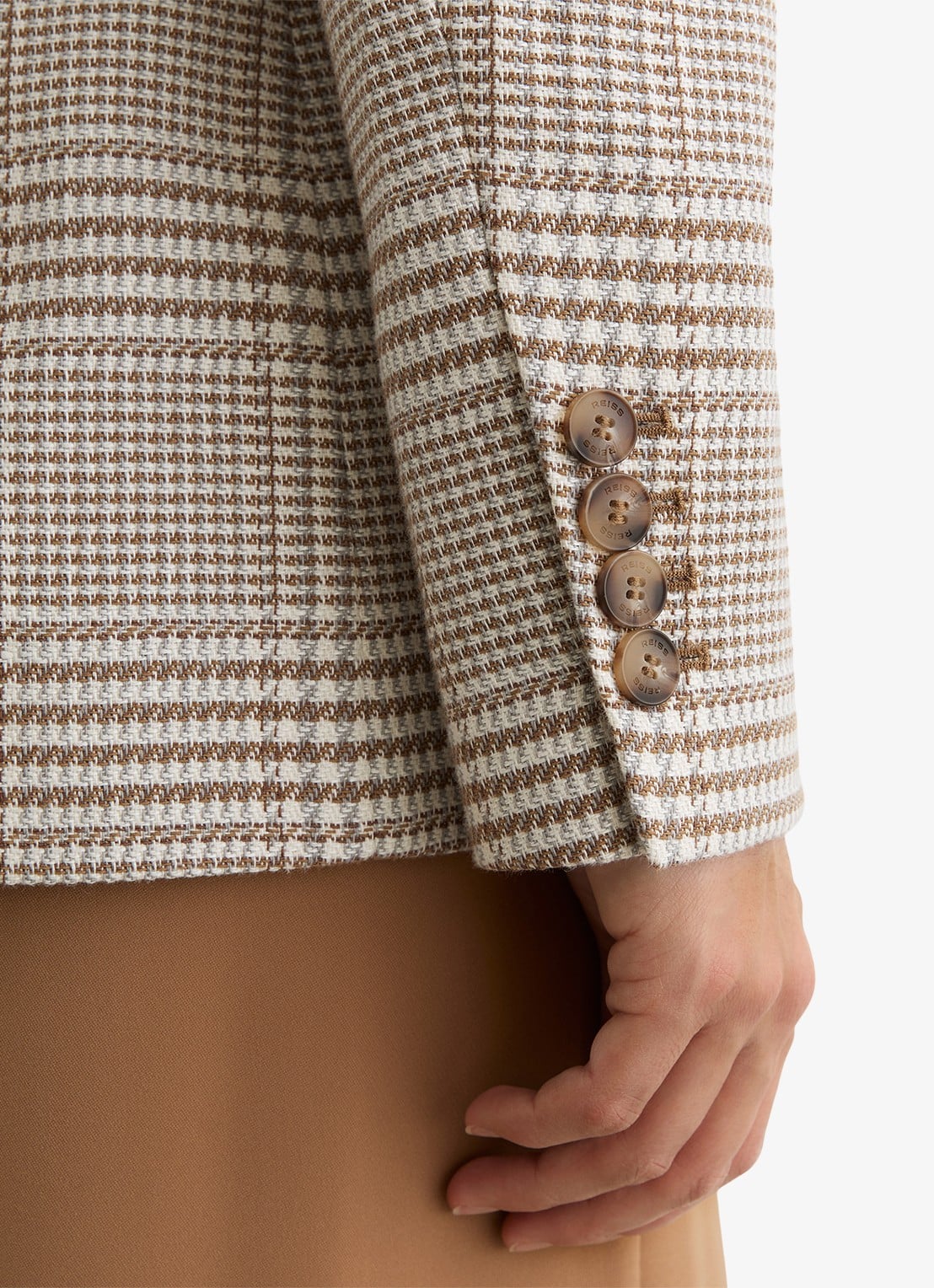 Reiss Blazer met pied-de-poule dessin - detail 5 beige