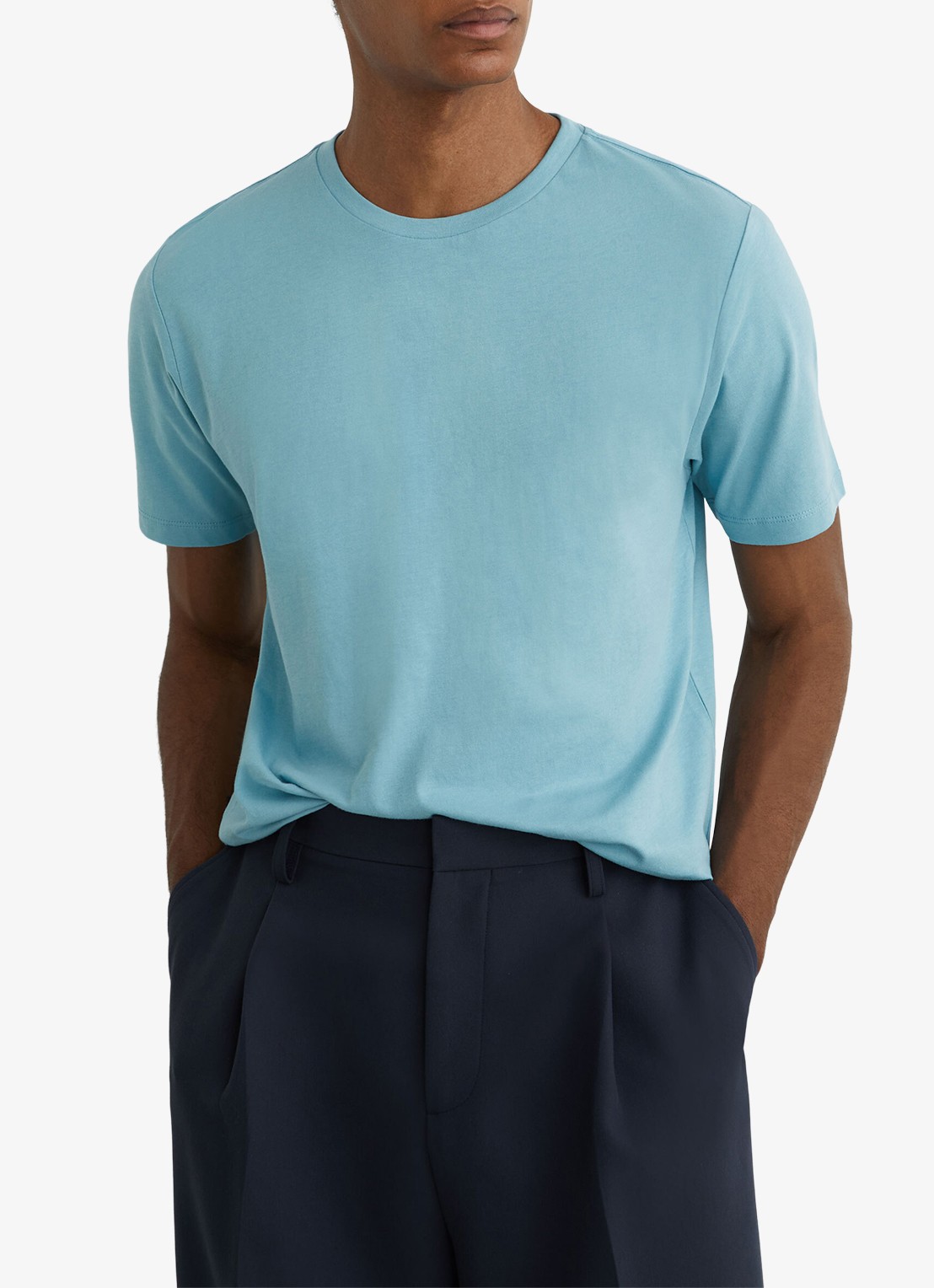 Reiss BLESS Katoen Crew-Neck Tailored-Fit T-Shirt - detail 4 blauw