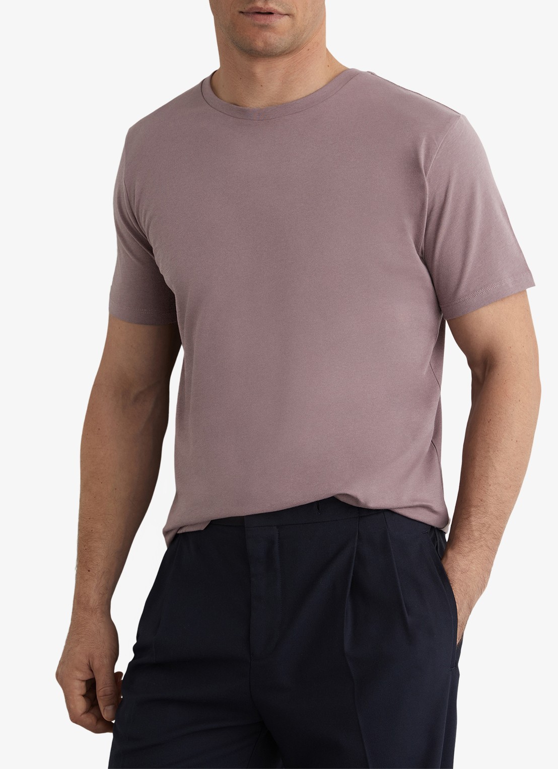 Reiss BLESS Katoen Crew-Neck Tailored-Fit T-Shirt - detail donkerbeige