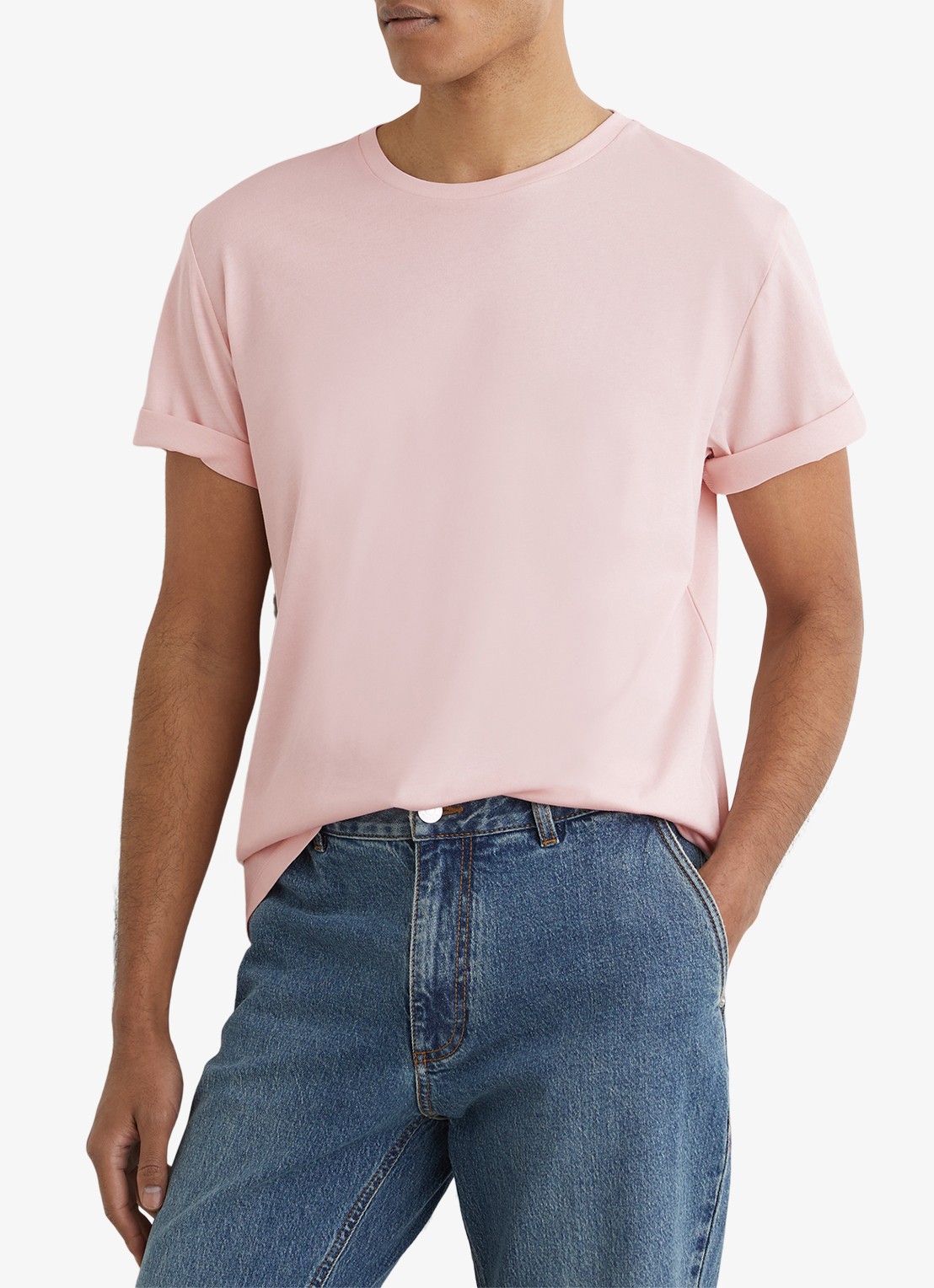 Reiss BLESS Katoen Crew-Neck Tailored-Fit T-Shirt - detail lichtroze