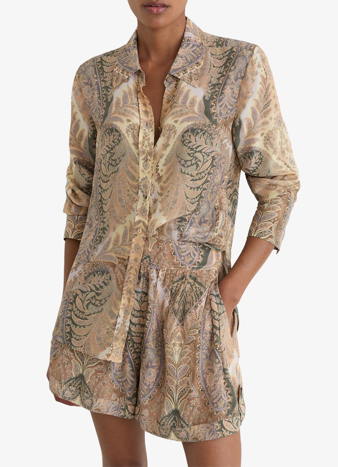 Reiss Blouse met jacquard dessin - detail 3 zand
