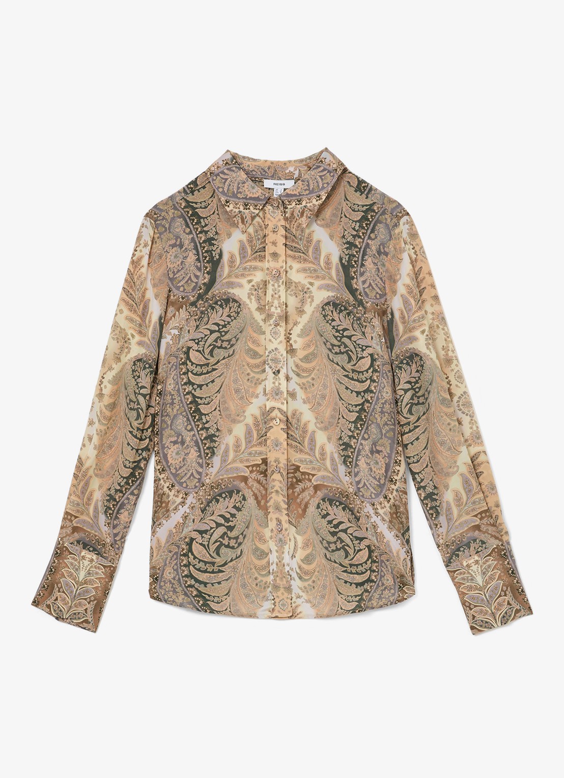 Reiss Blouse met jacquard dessin - voorkant zand