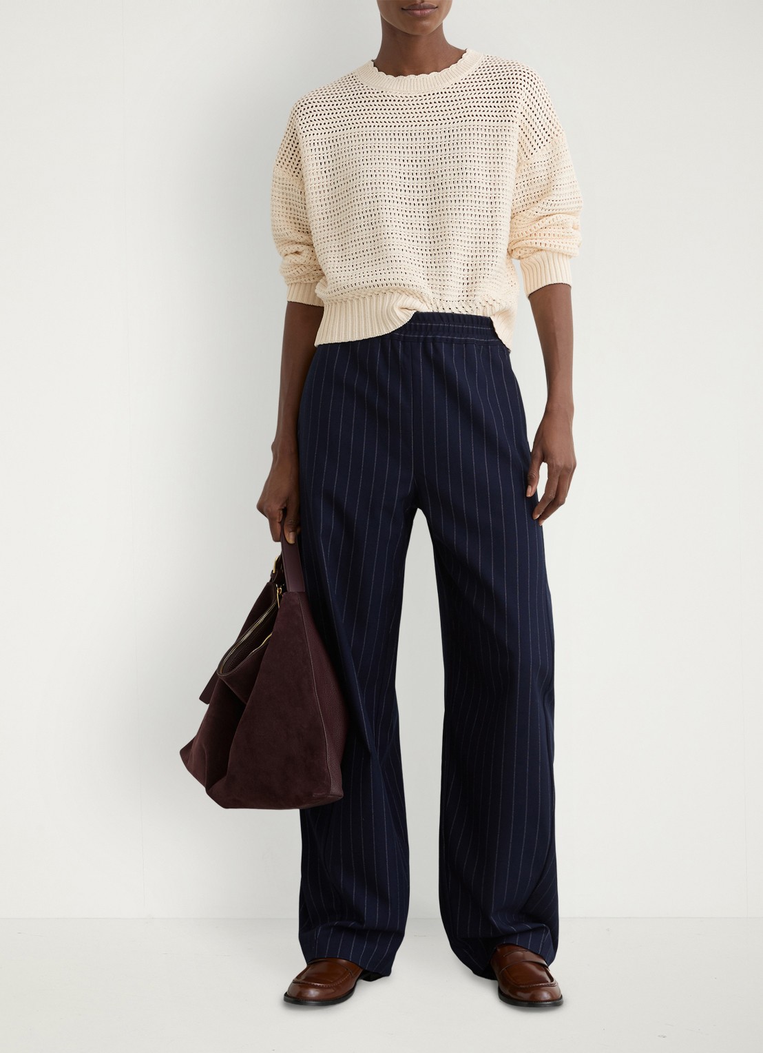 Reiss Bonnie grofgebreide trui met ronde hals - voorkant 2 creme