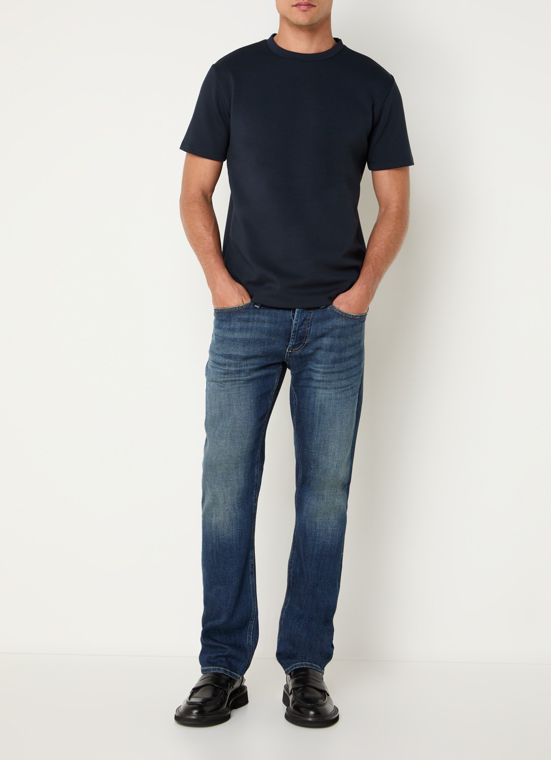 Reiss Bradley T-shirt met stretch - voorkant 2 donkerblauw