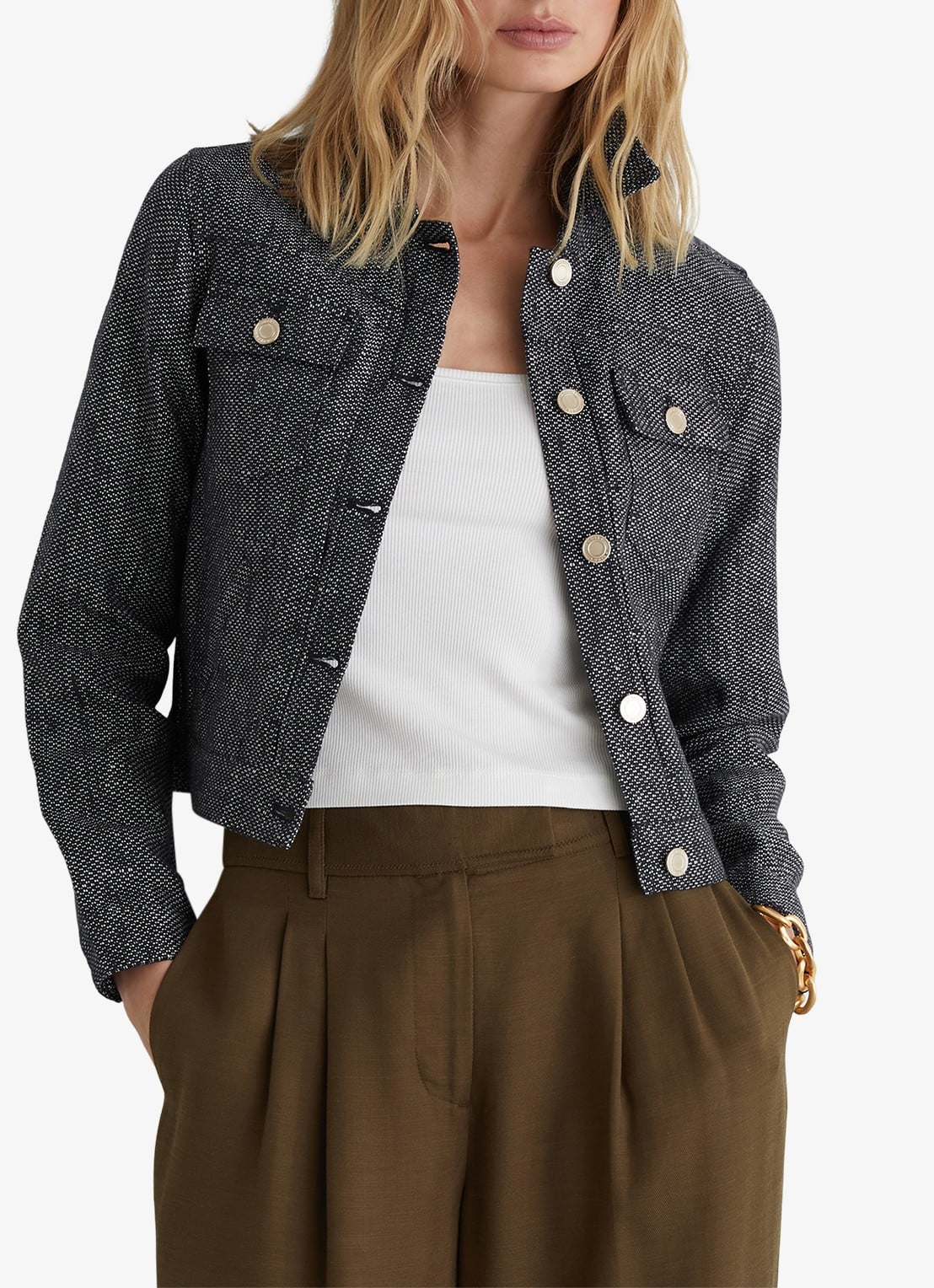 Reiss Bree jack in linnenblend - detail 3 blauw
